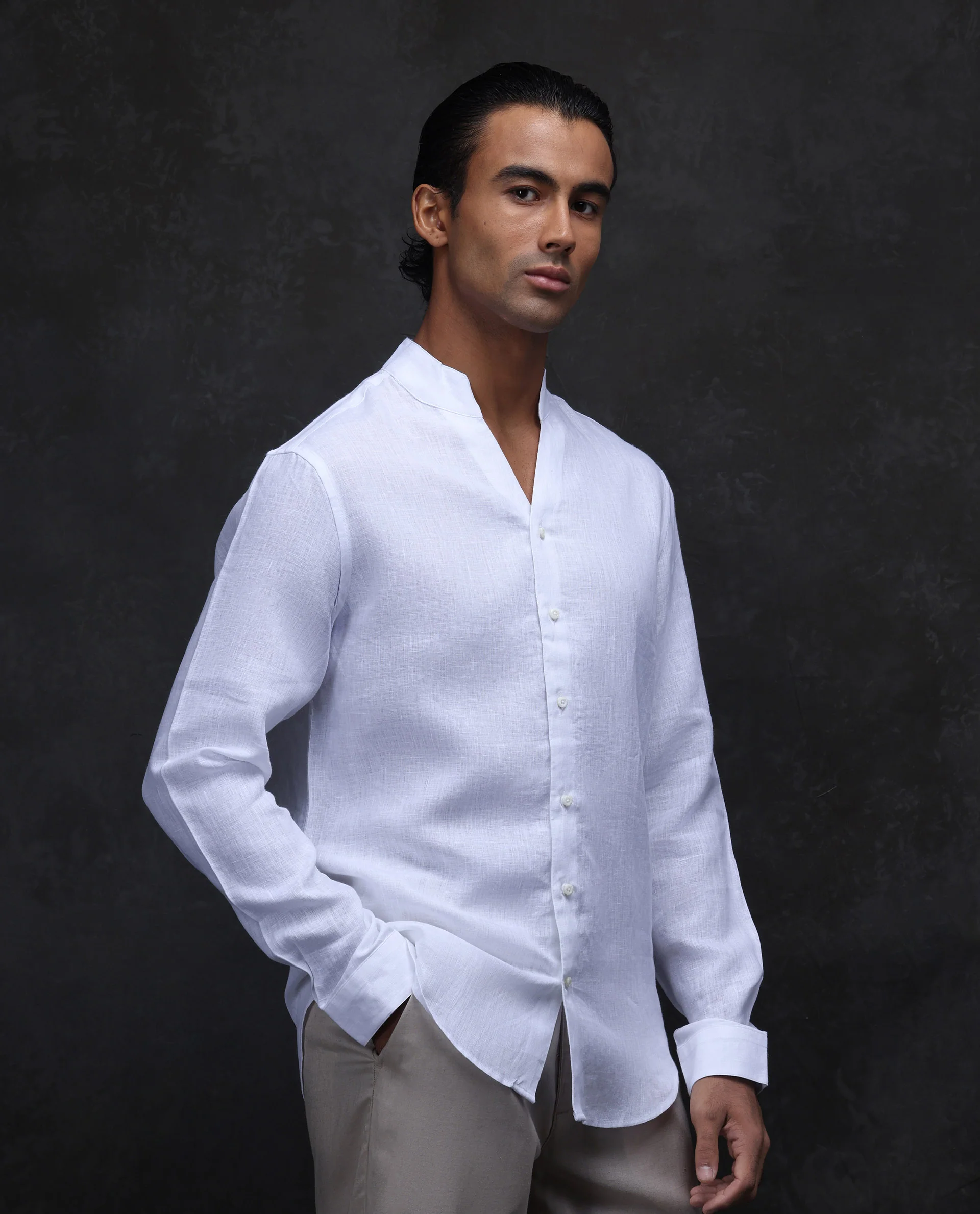 Rare Rabbit Men's Fig White 100% Linen Plain Regular Fit Full Sleeve Collared Shirt - Image 5