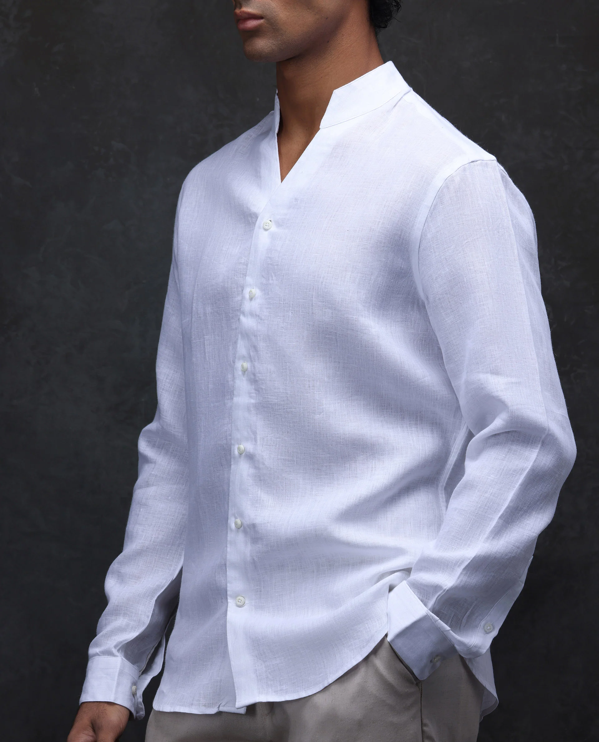 Rare Rabbit Men's Fig White 100% Linen Plain Regular Fit Full Sleeve Collared Shirt - Image 6