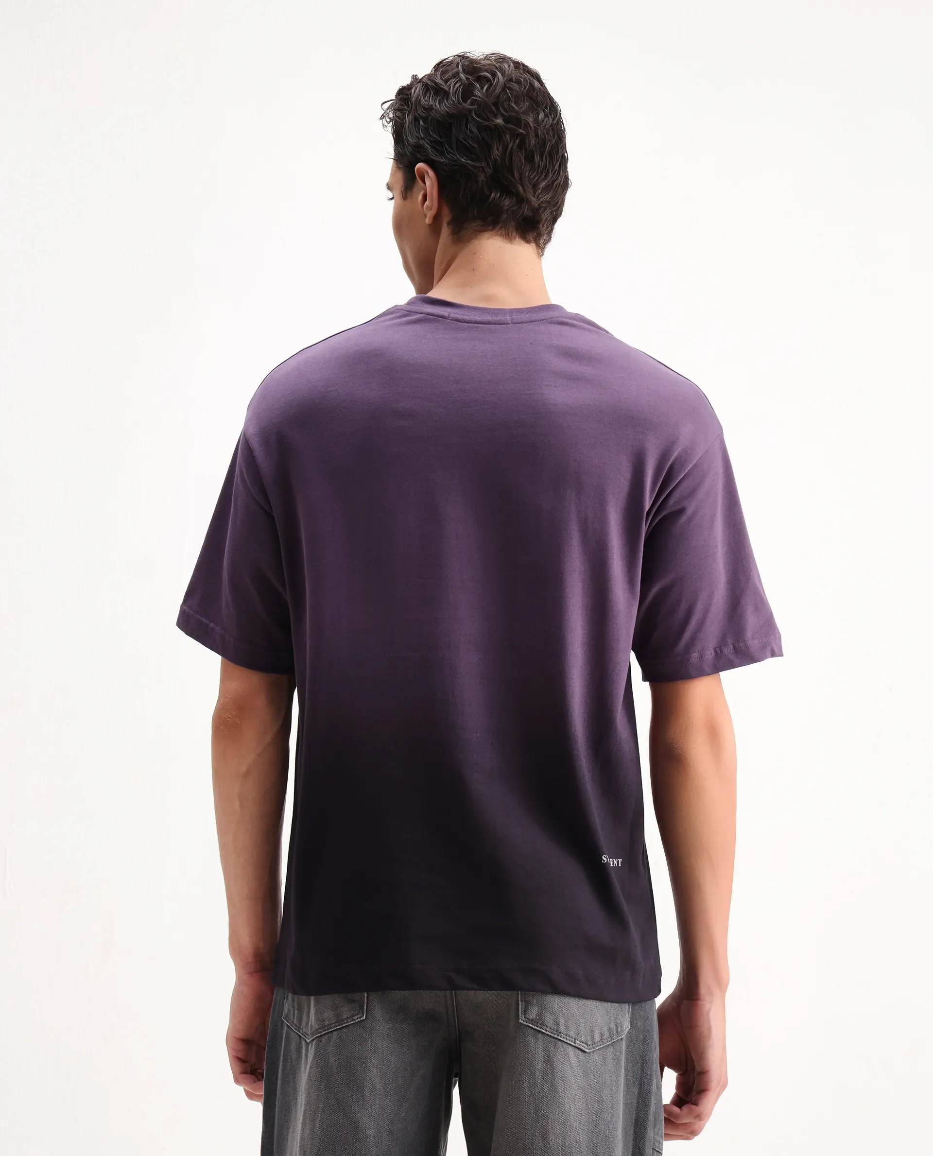 Rare Rabbit Men's Fig Dark Purple Cotton Blend Embroidered Oversized Fit Half Sleeve Crew Neck T-Shirt - Image 7