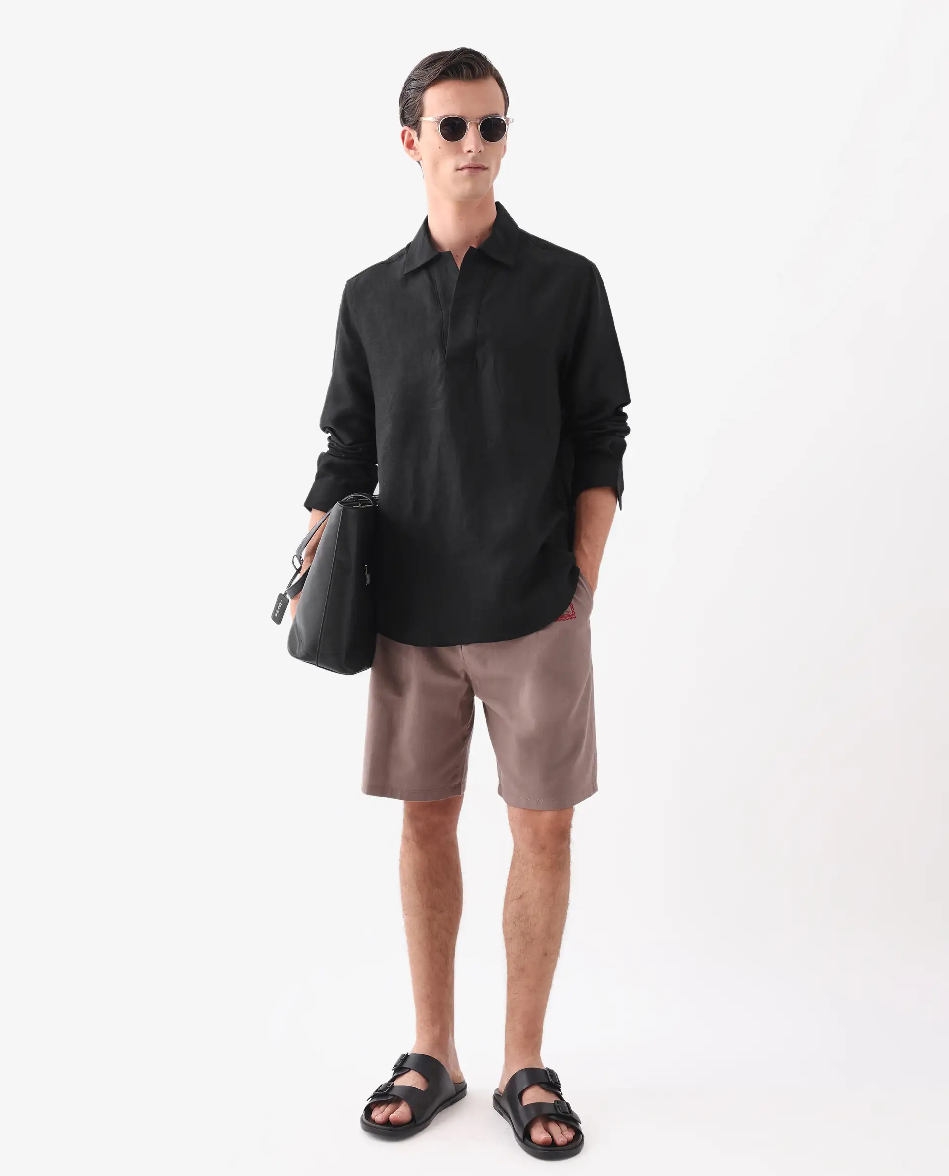 Rare Rabbit Men's Figh Black 100% Linen Plain Regular Fit Full Sleeve Collared Shirt - Image 2