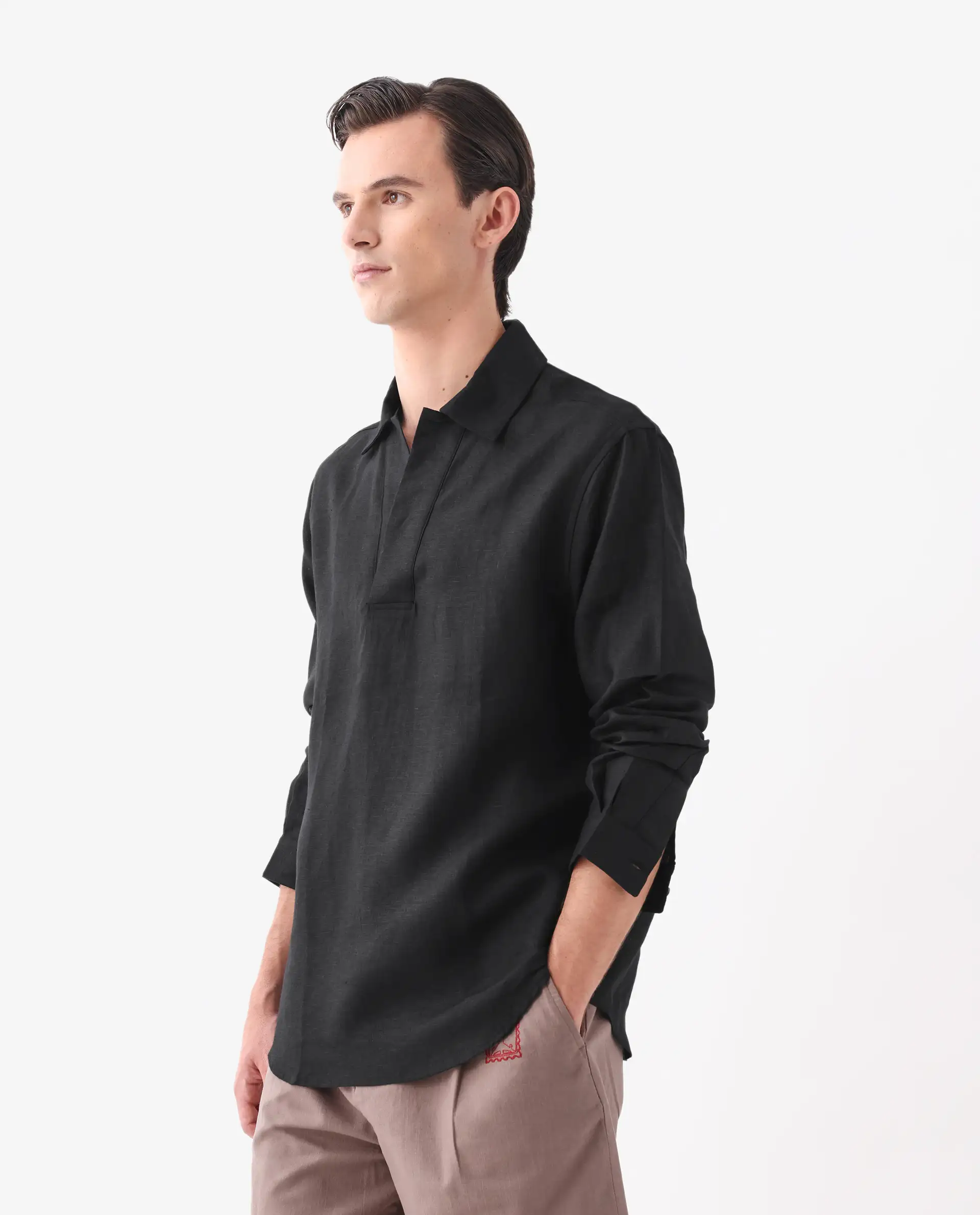 Rare Rabbit Men's Figh Black 100% Linen Plain Regular Fit Full Sleeve Collared Shirt - Image 4
