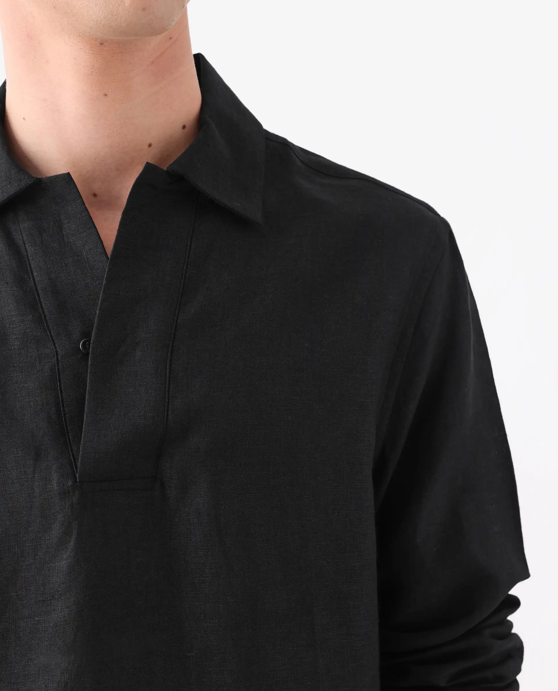 Rare Rabbit Men's Figh Black 100% Linen Plain Regular Fit Full Sleeve Collared Shirt - Image 6