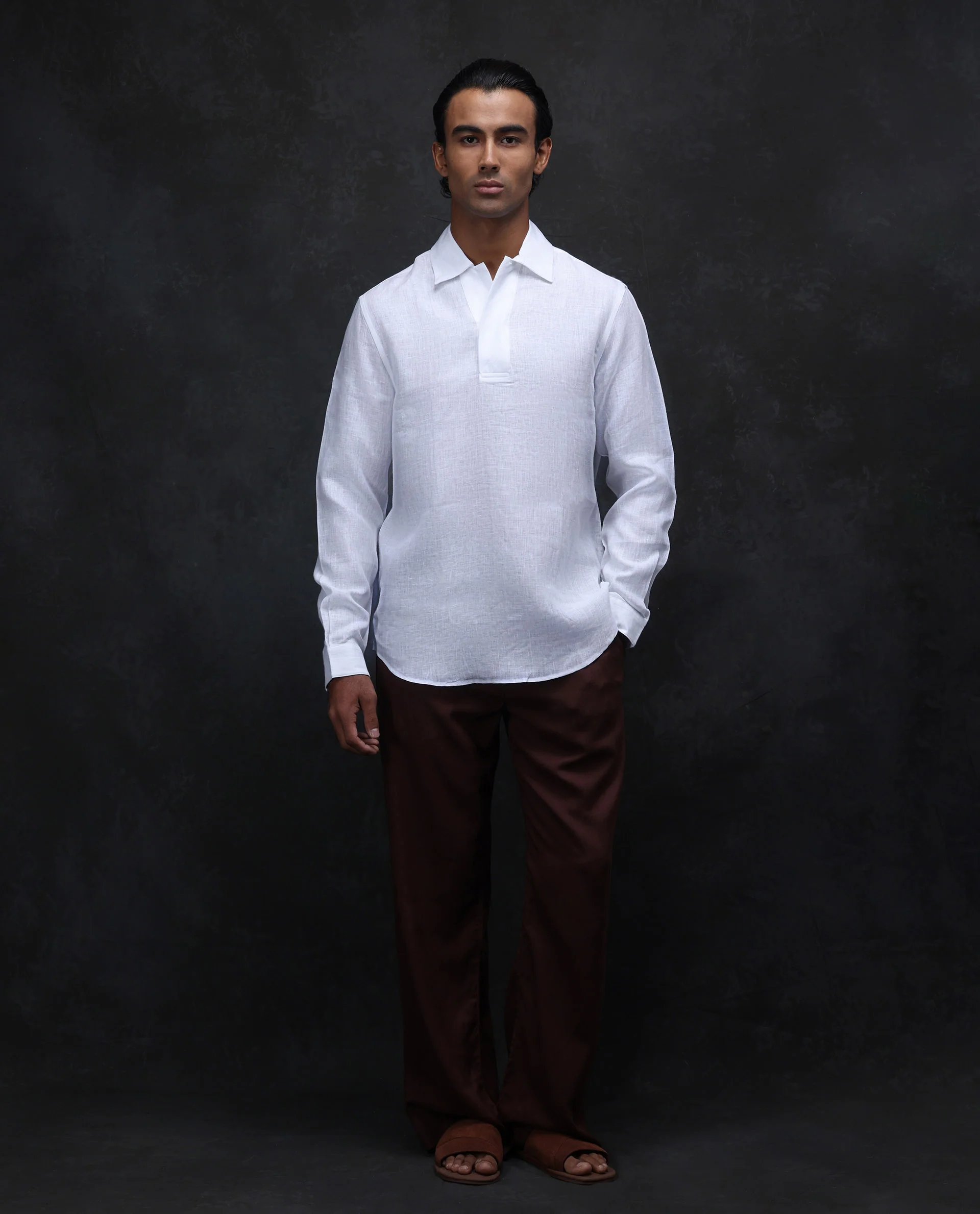 Rare Rabbit Men's Figh White 100% Linen Plain Regular Fit Full Sleeve Collared Shirt - Image 3