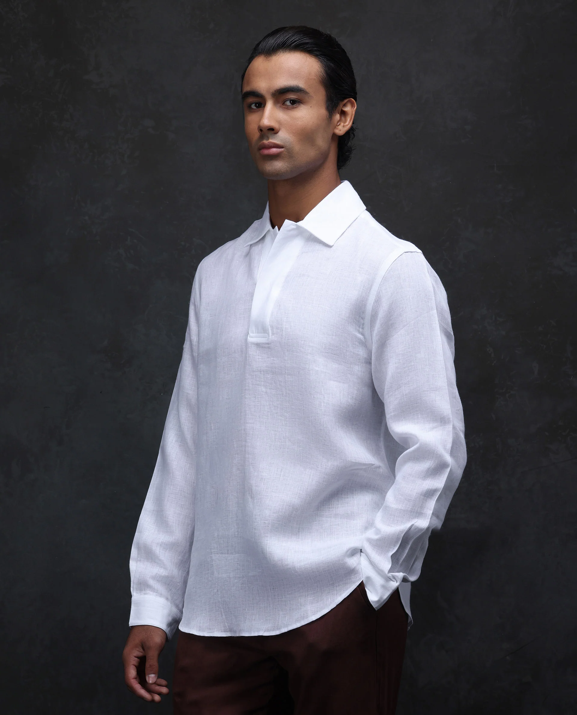 Rare Rabbit Men's Figh White 100% Linen Plain Regular Fit Full Sleeve Collared Shirt - Image 4