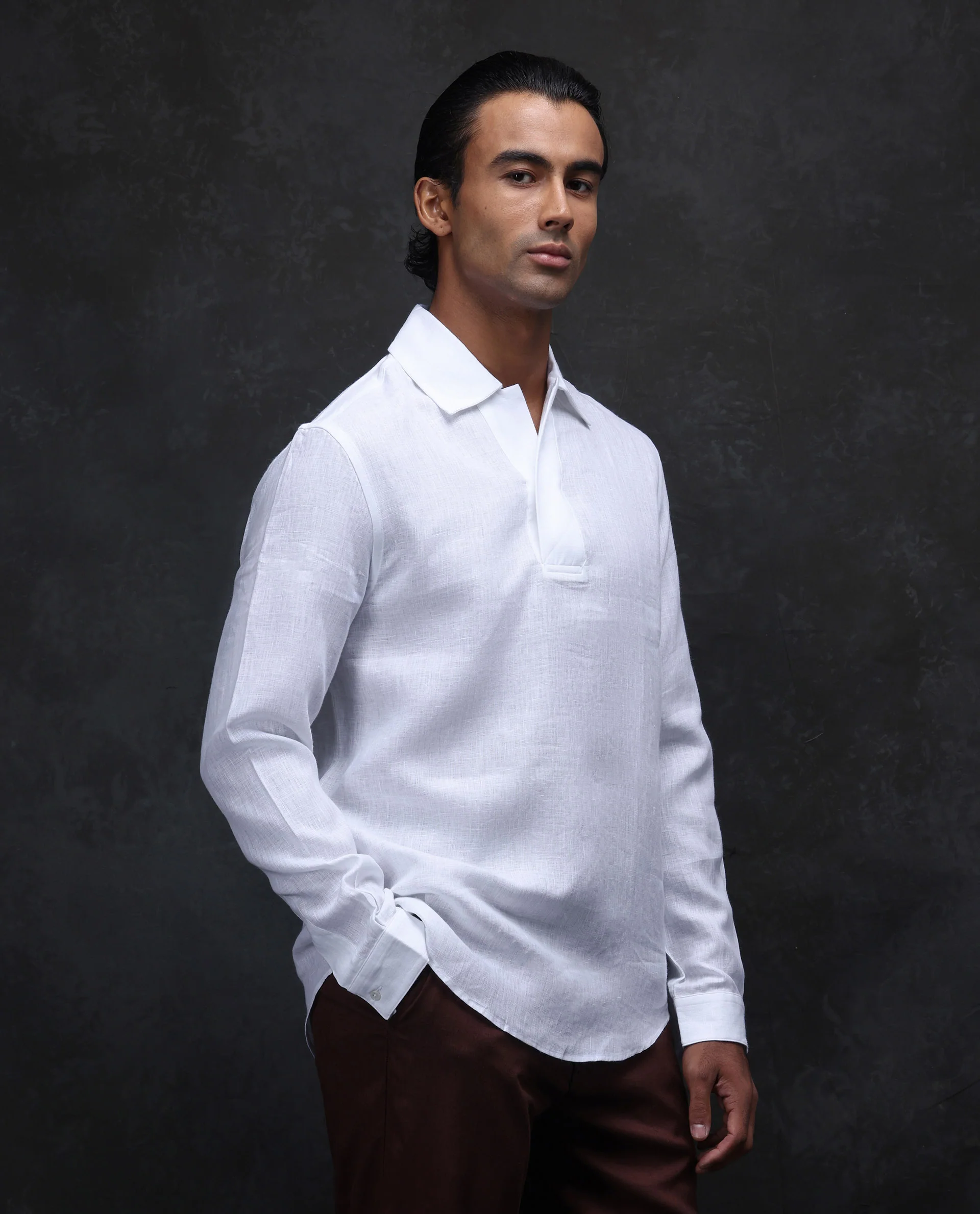 Rare Rabbit Men's Figh White 100% Linen Plain Regular Fit Full Sleeve Collared Shirt - Image 5