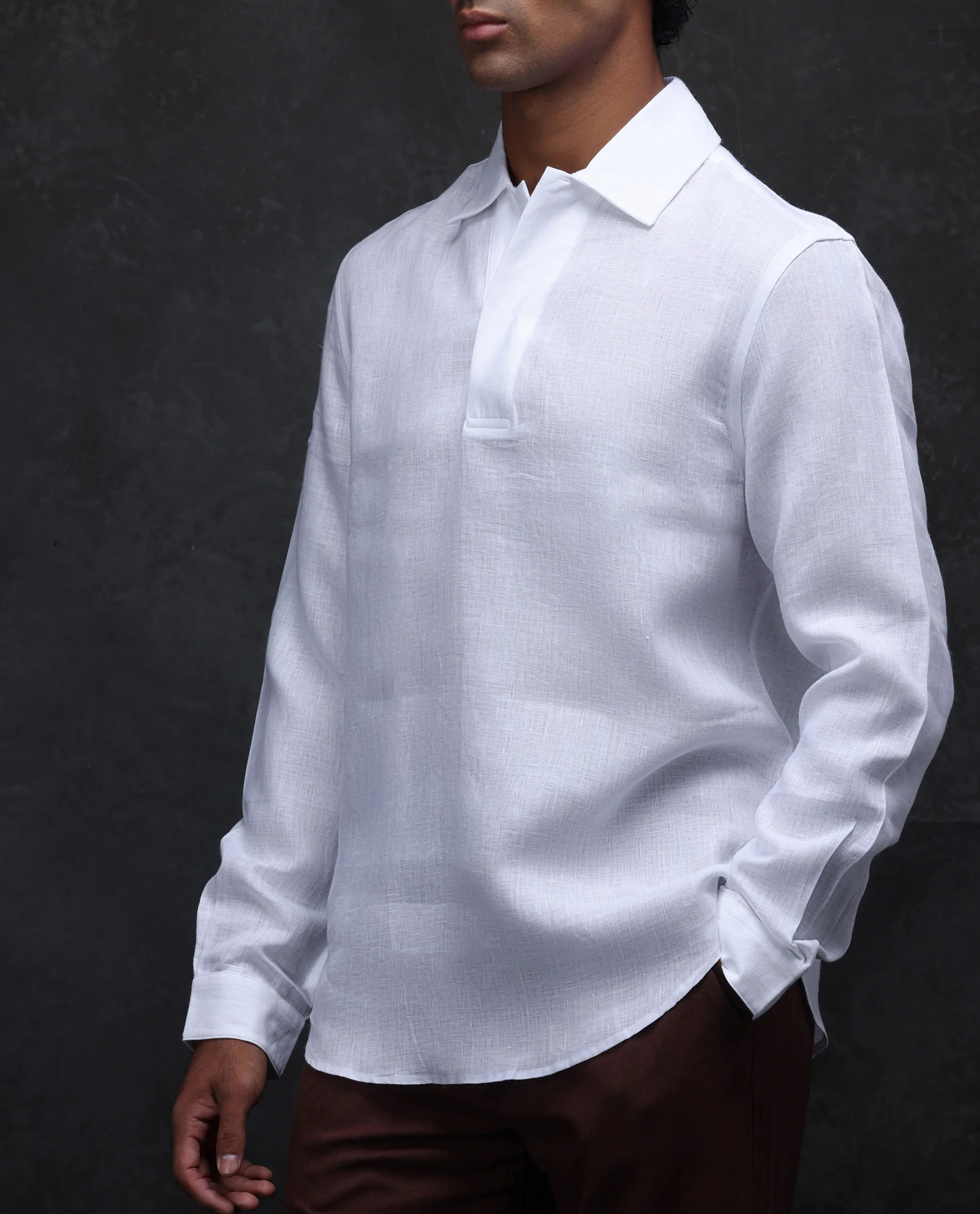 Rare Rabbit Men's Figh White 100% Linen Plain Regular Fit Full Sleeve Collared Shirt - Image 6