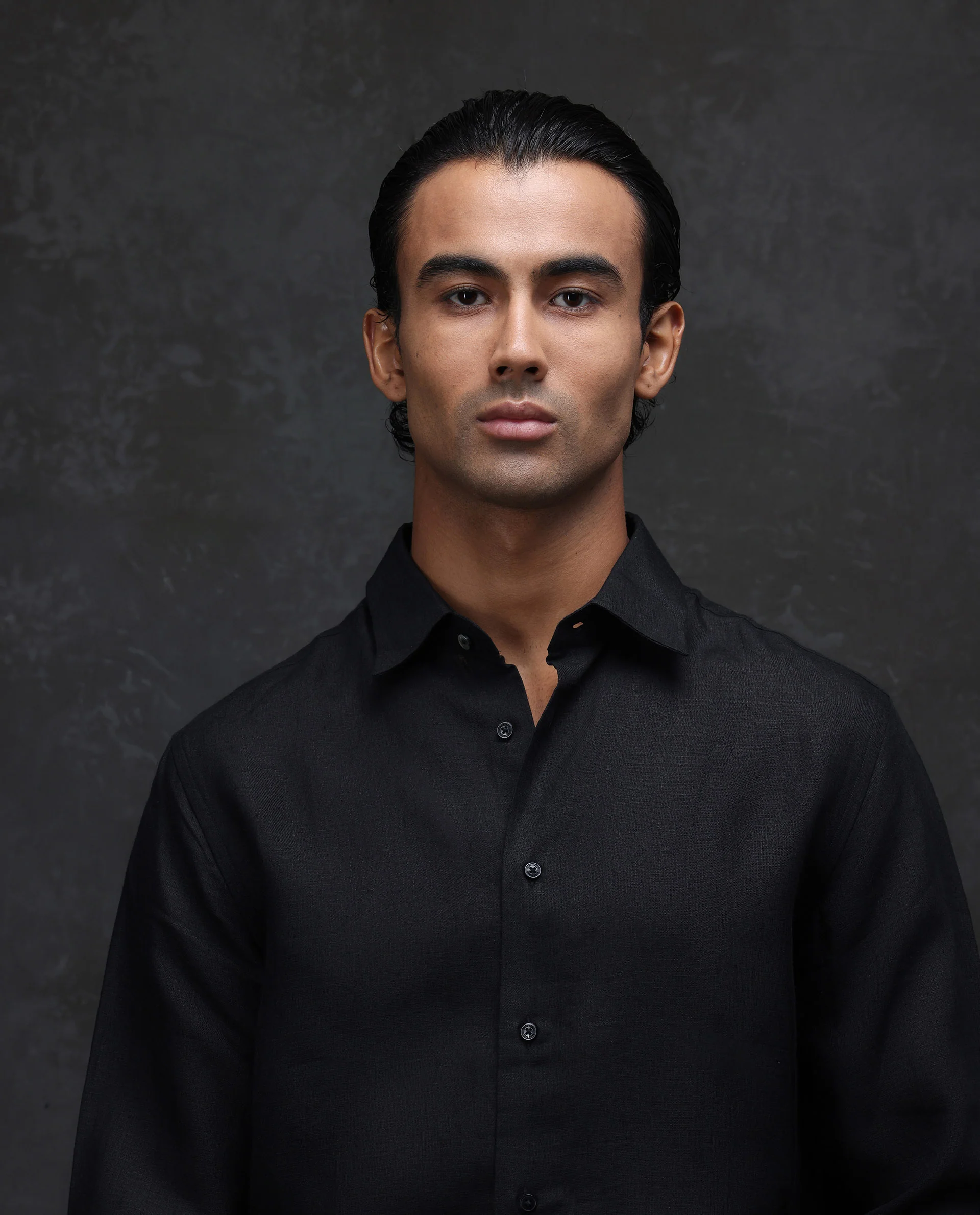 Rare Rabbit Men's Fign Black 100% Linen Plain Regular Fit Full Sleeve Collared Shirt - Image 2