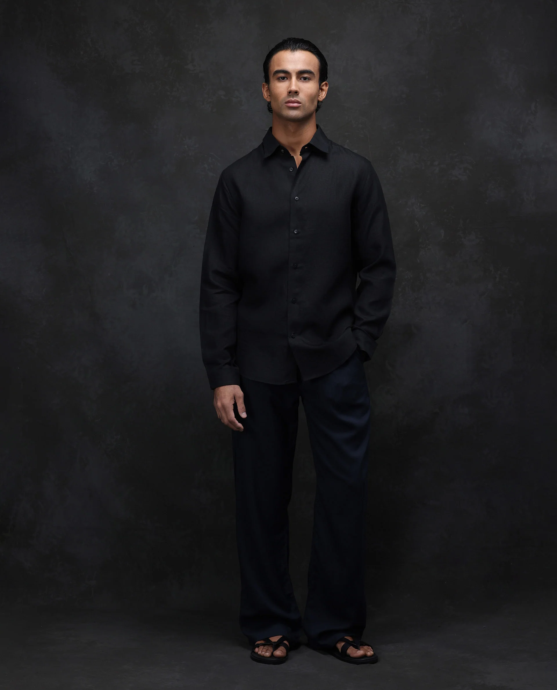 Rare Rabbit Men's Fign Black 100% Linen Plain Regular Fit Full Sleeve Collared Shirt - Image 5