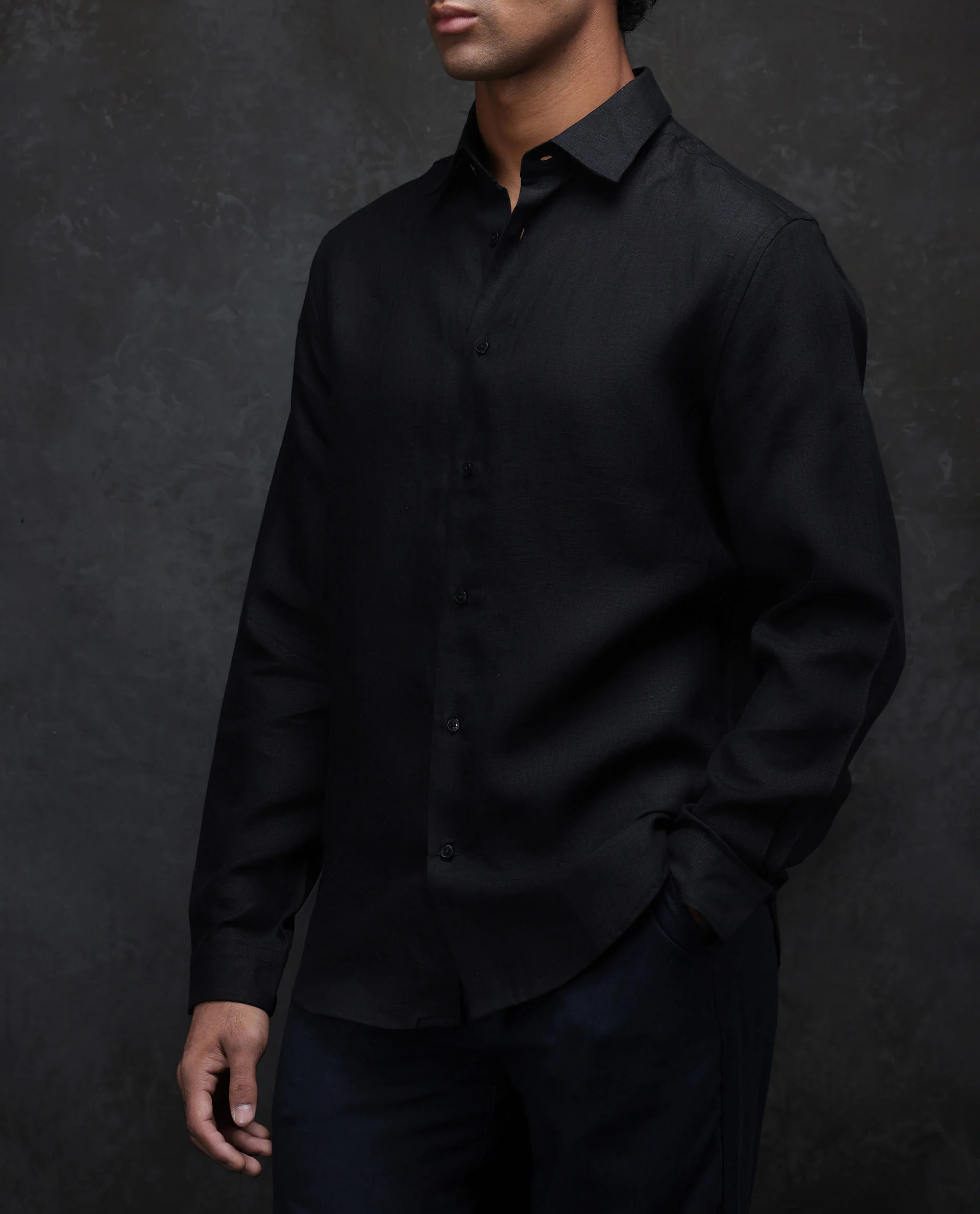Rare Rabbit Men's Fign Black 100% Linen Plain Regular Fit Full Sleeve Collared Shirt - Image 6