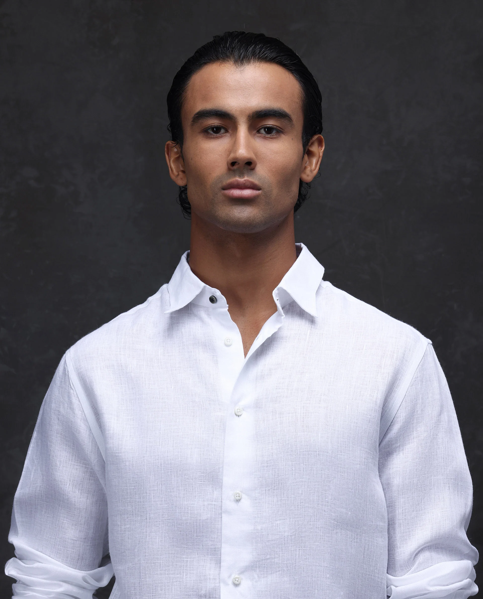 Rare Rabbit Men's Fign White 100% Linen Plain Regular Fit Full Sleeve Collared Shirt - Image 2