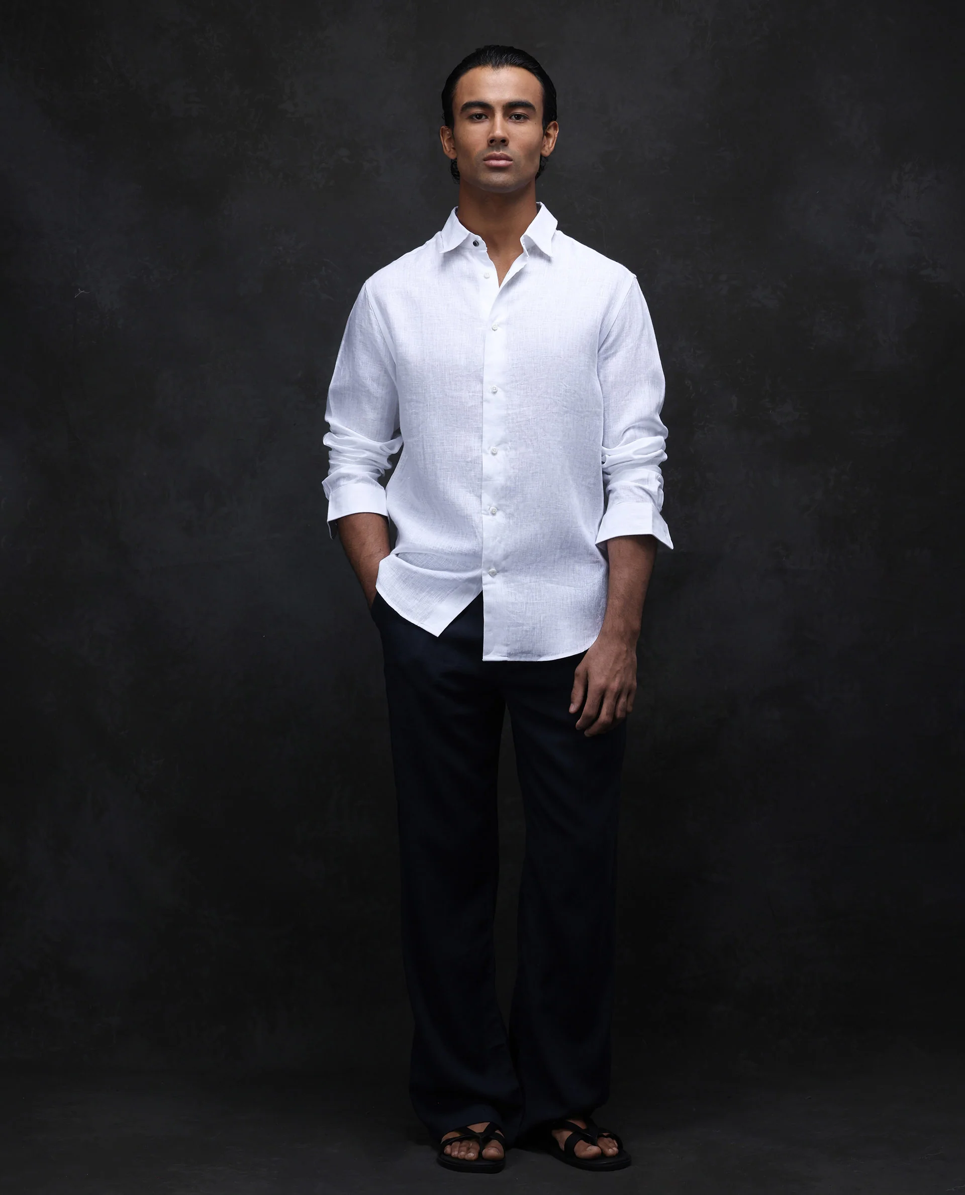 Rare Rabbit Men's Fign White 100% Linen Plain Regular Fit Full Sleeve Collared Shirt - Image 3
