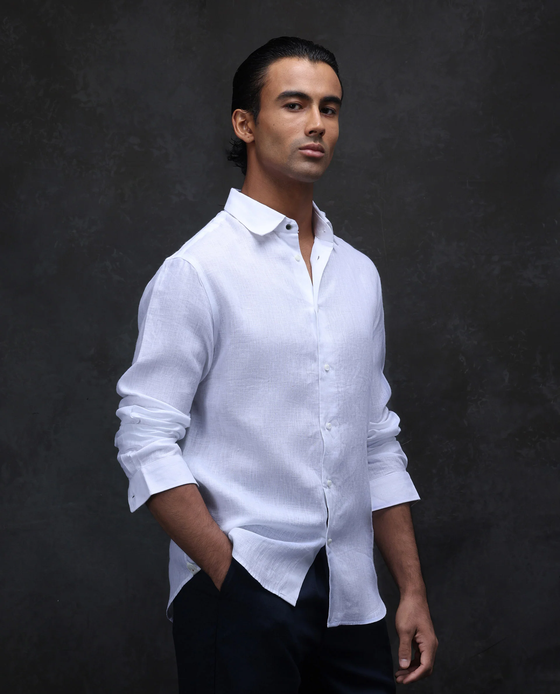 Rare Rabbit Men's Fign White 100% Linen Plain Regular Fit Full Sleeve Collared Shirt - Image 5