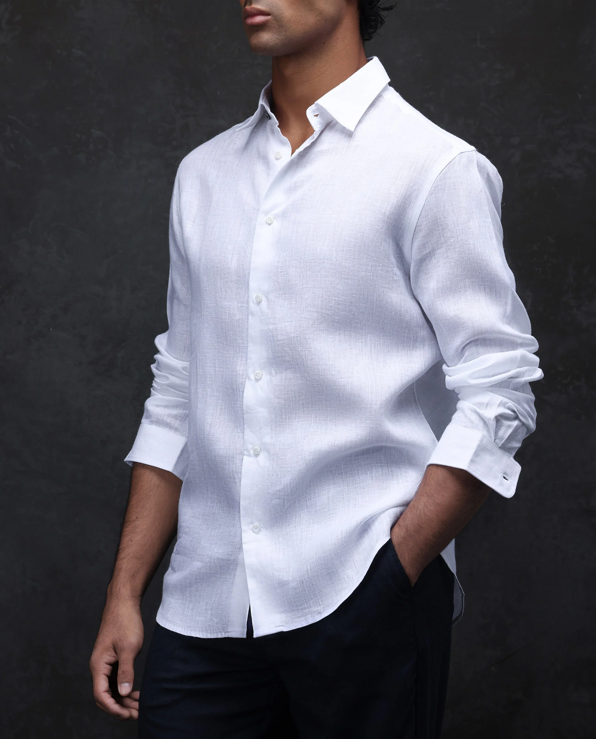 Rare Rabbit Men's Fign White 100% Linen Plain Regular Fit Full Sleeve Collared Shirt - Image 6