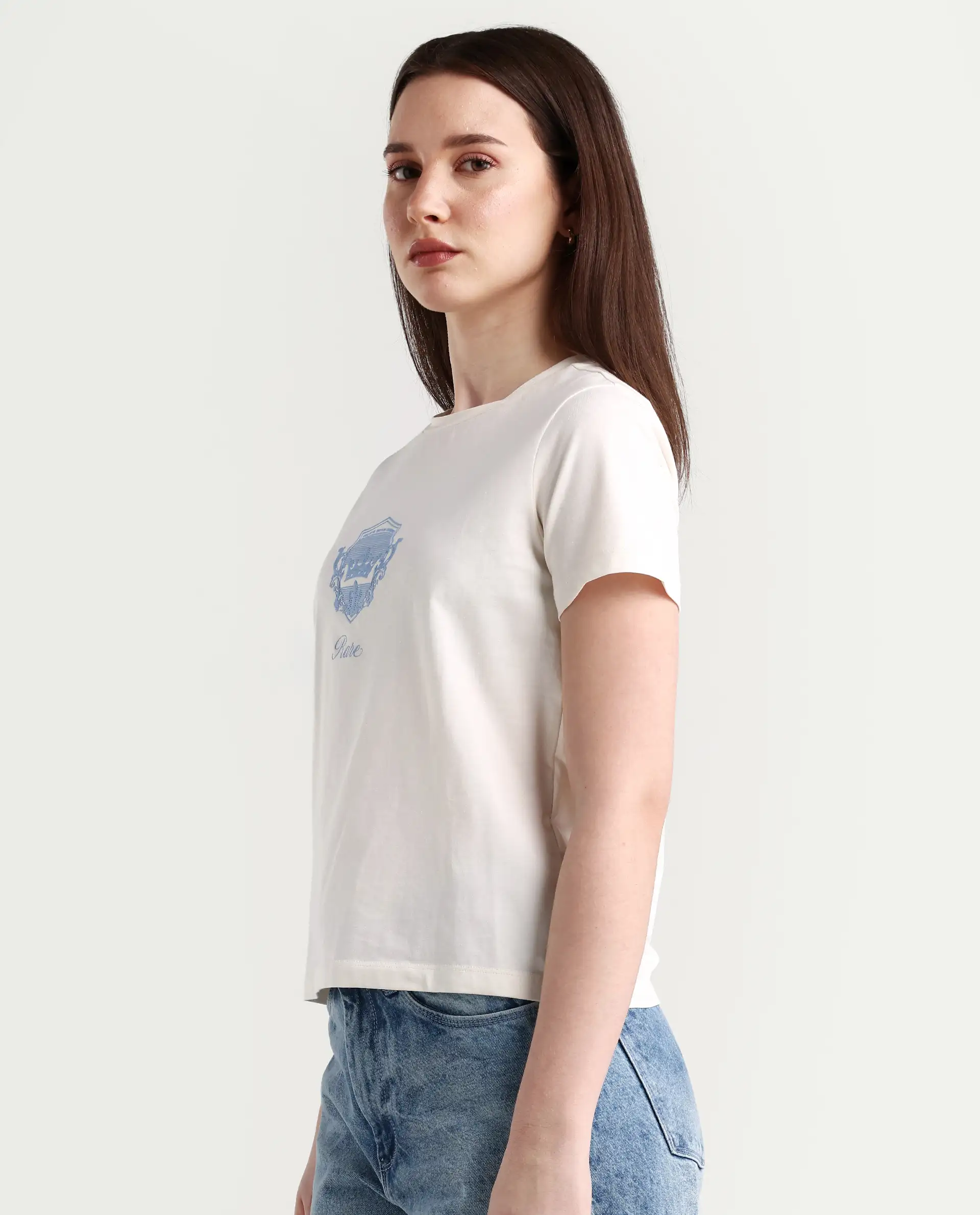 Rareism Women's Fila - Off White Cotton Blend Crew Neck Graphic Print Regular Fit T-Shirt - Image 5