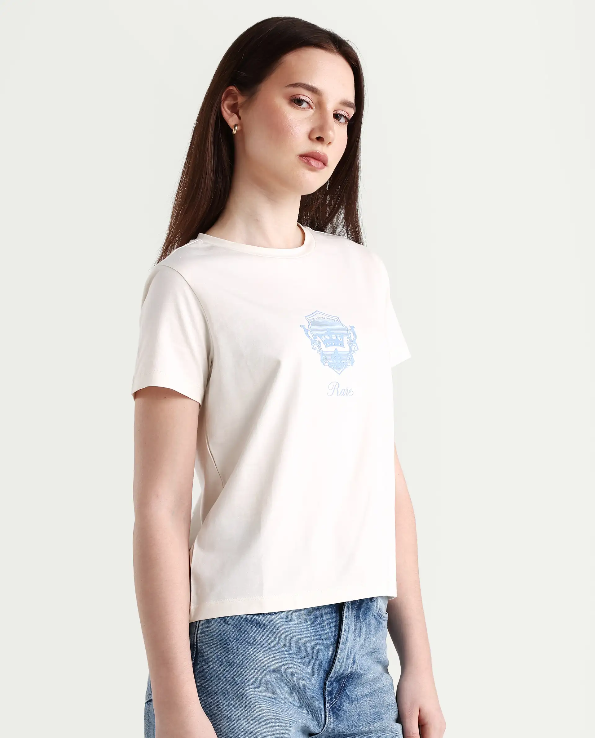 Rareism Women's Fila - Off White Cotton Blend Crew Neck Graphic Print Regular Fit T-Shirt - Image 6