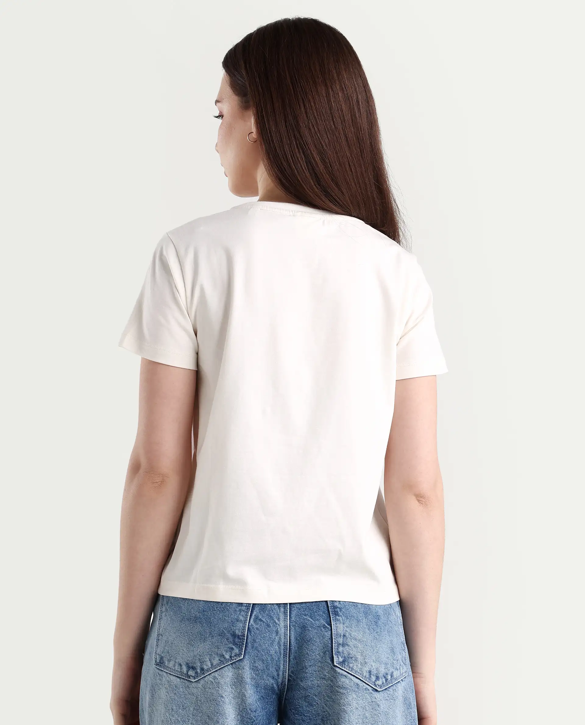 Rareism Women's Fila - Off White Cotton Blend Crew Neck Graphic Print Regular Fit T-Shirt - Image 7