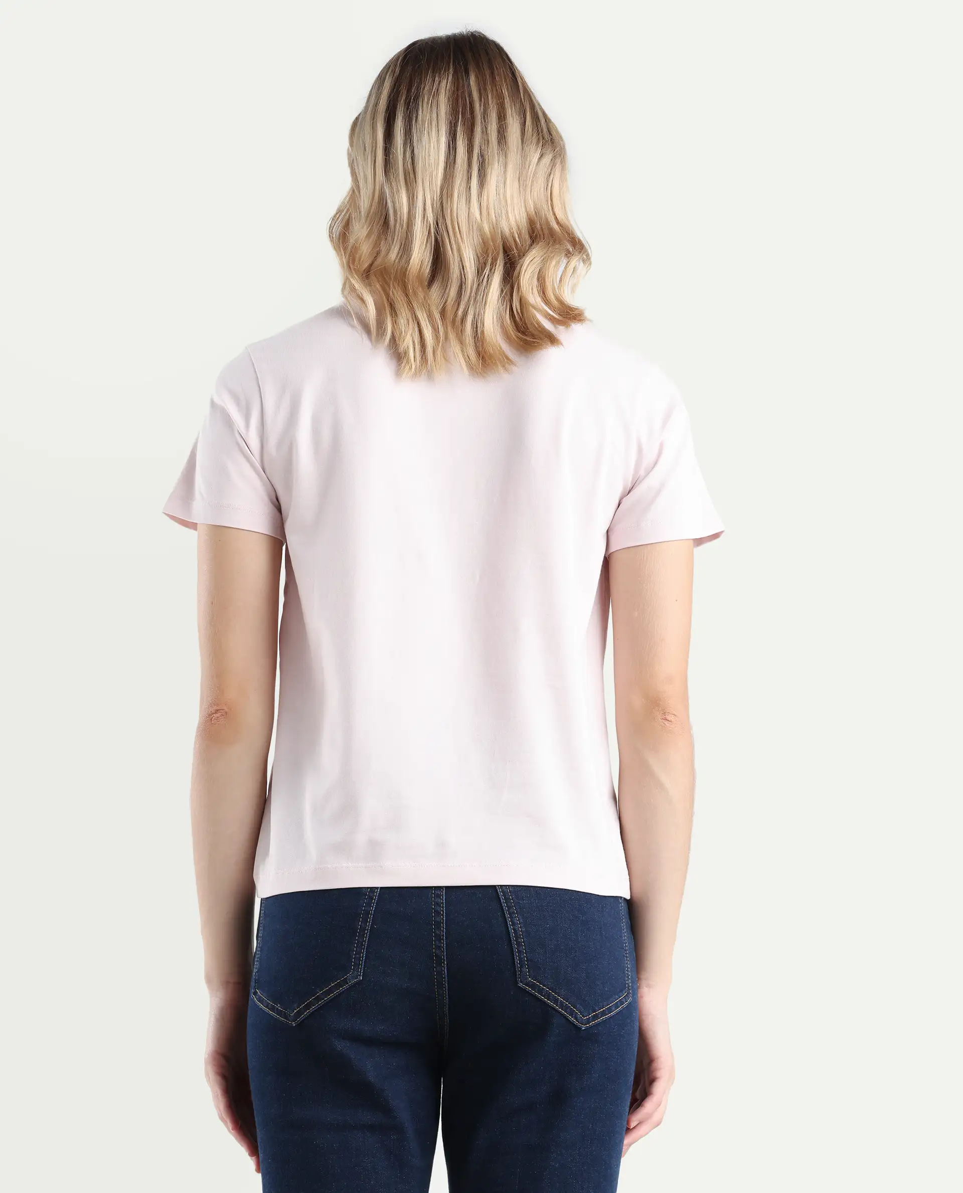 Rareism Women's Fila Pastel Pink Cotton Blend Crew Neck Graphic Print Regular Fit T-Shirt - Image 7