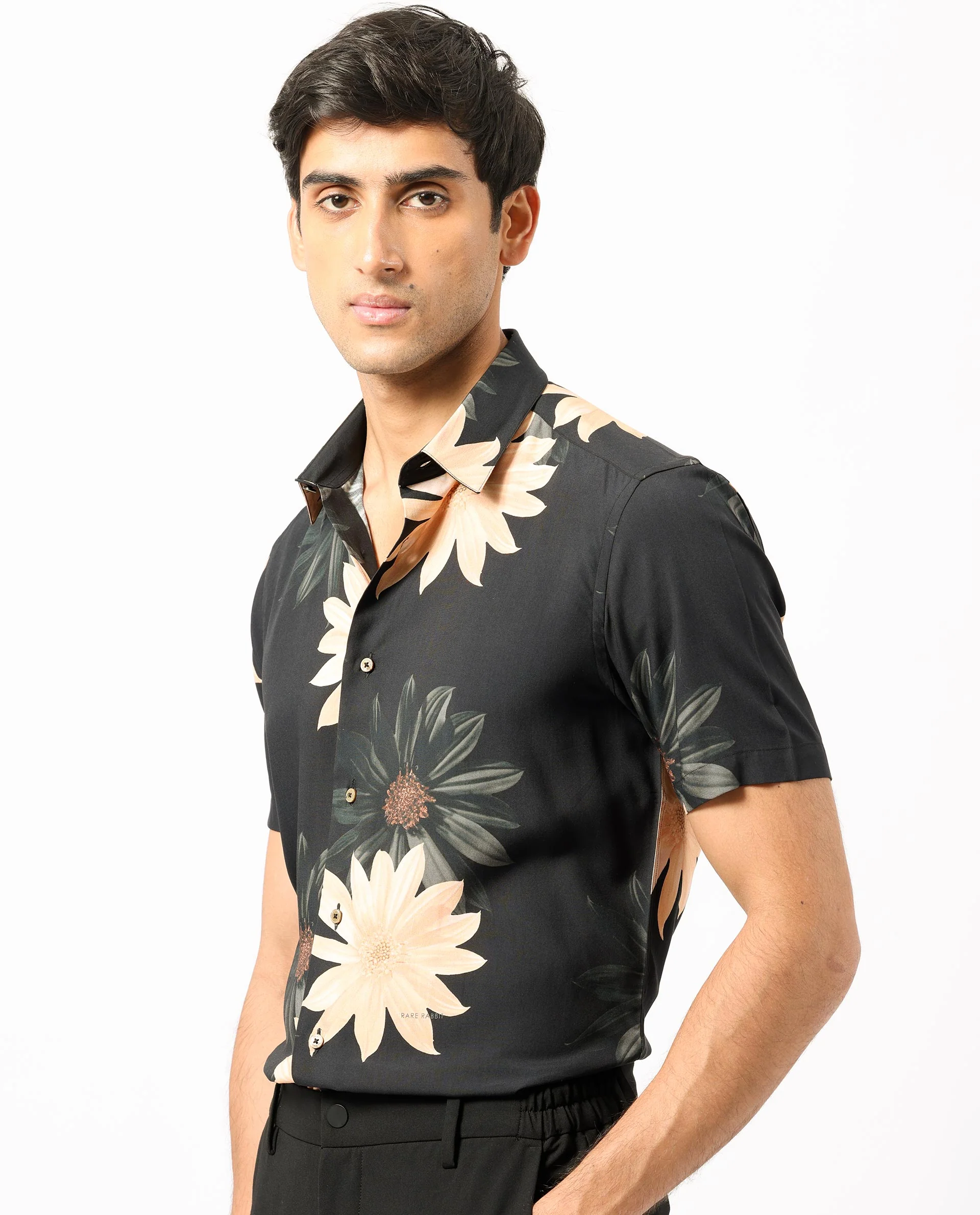 Rare Rabbit Men's Filch Black Floral Print Regular Fit Half Sleeve Collared Shirt - Image 5