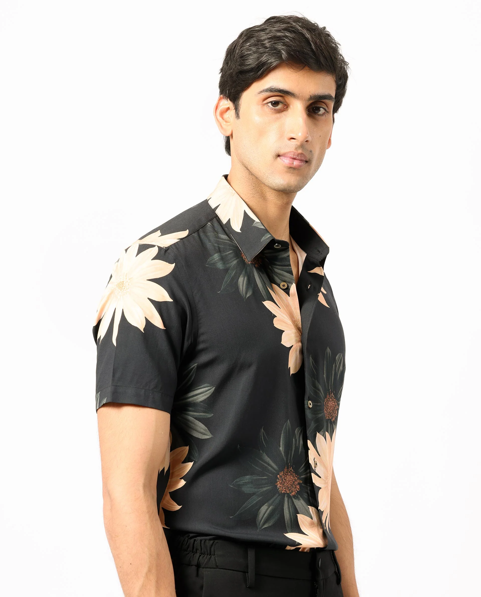 Rare Rabbit Men's Filch Black Floral Print Regular Fit Half Sleeve Collared Shirt - Image 6