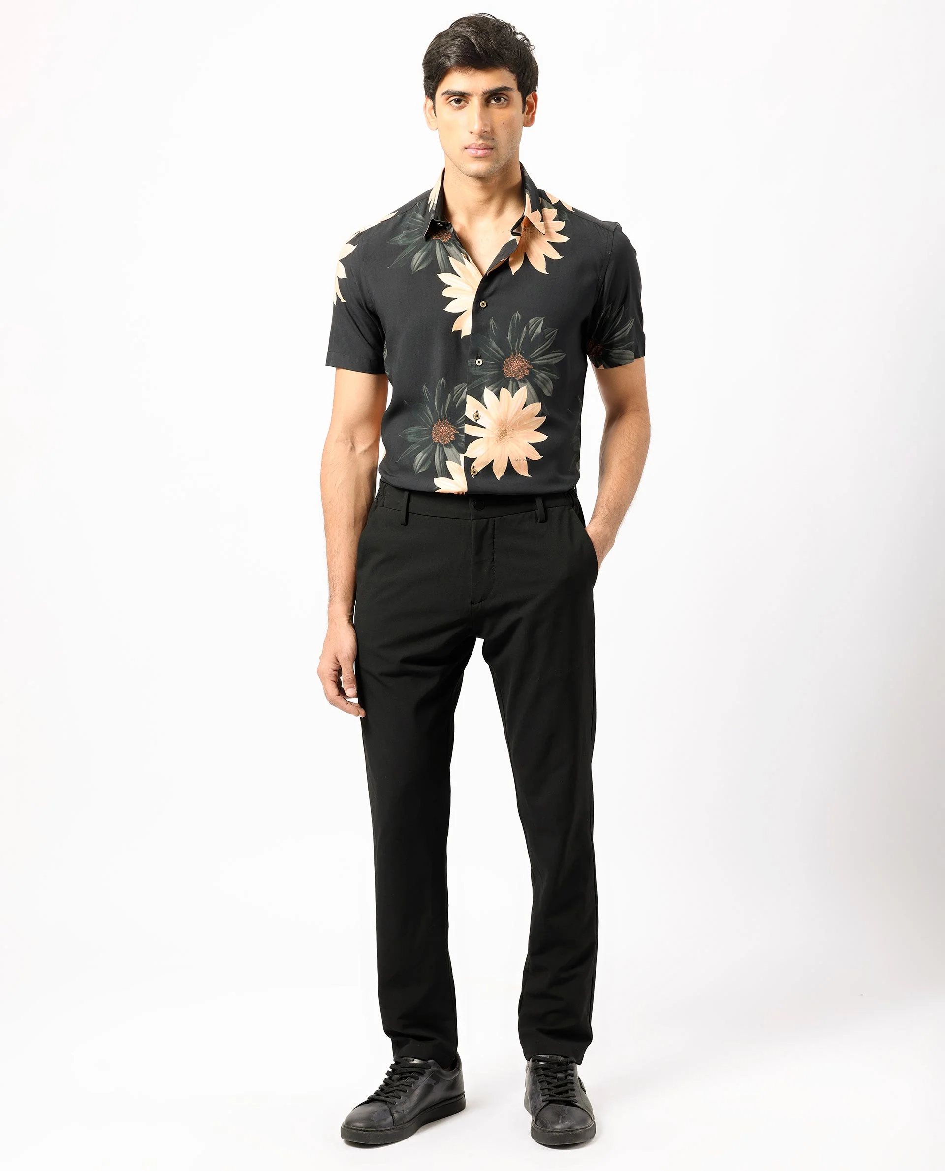 Rare Rabbit Men's Filch Black Floral Print Regular Fit Half Sleeve Collared Shirt - Image 7