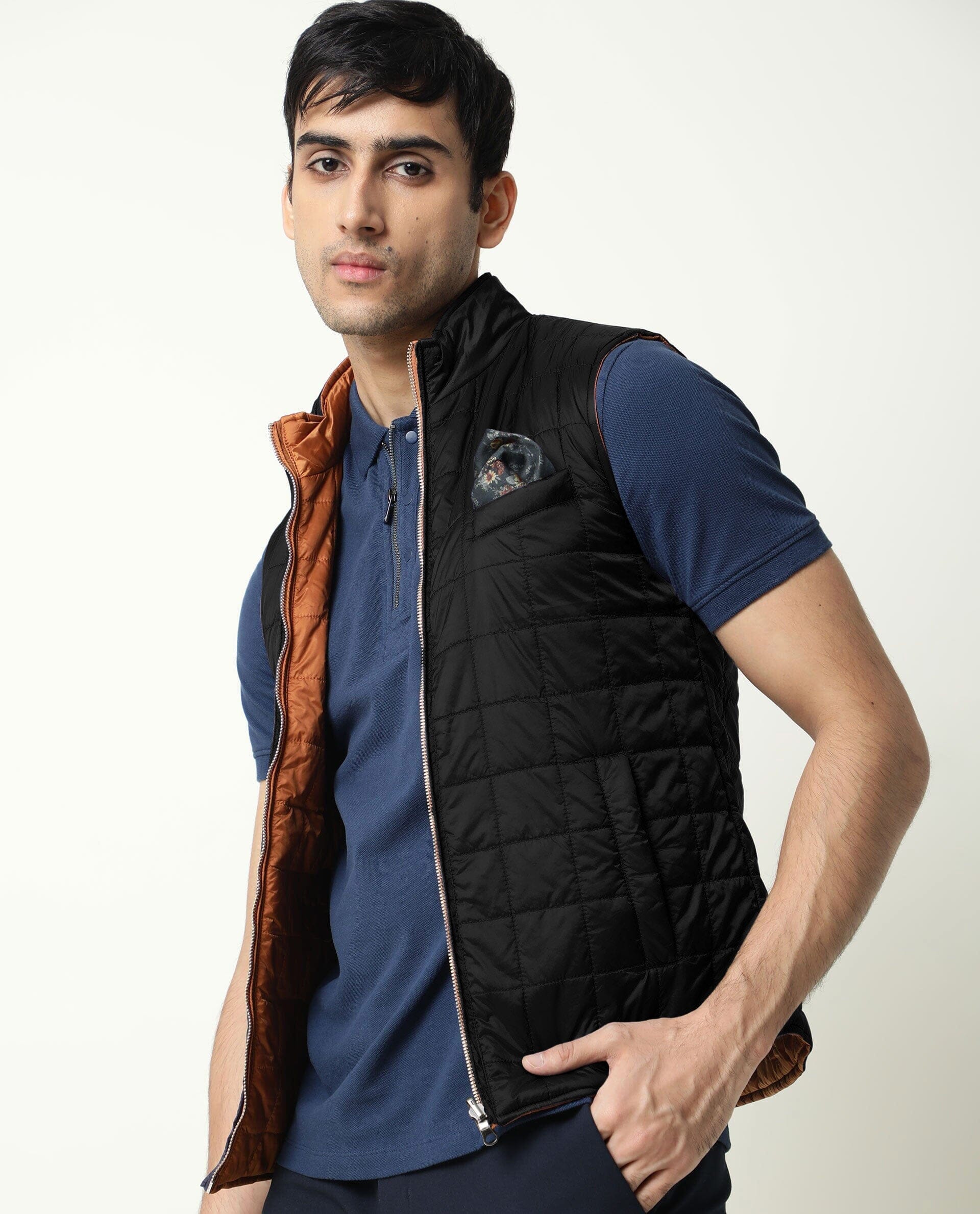Rare Rabbit Men's Fillex Orange Nylon Plain Regular Fit Sleeveless Mandarin Collar Jacket - Image 5