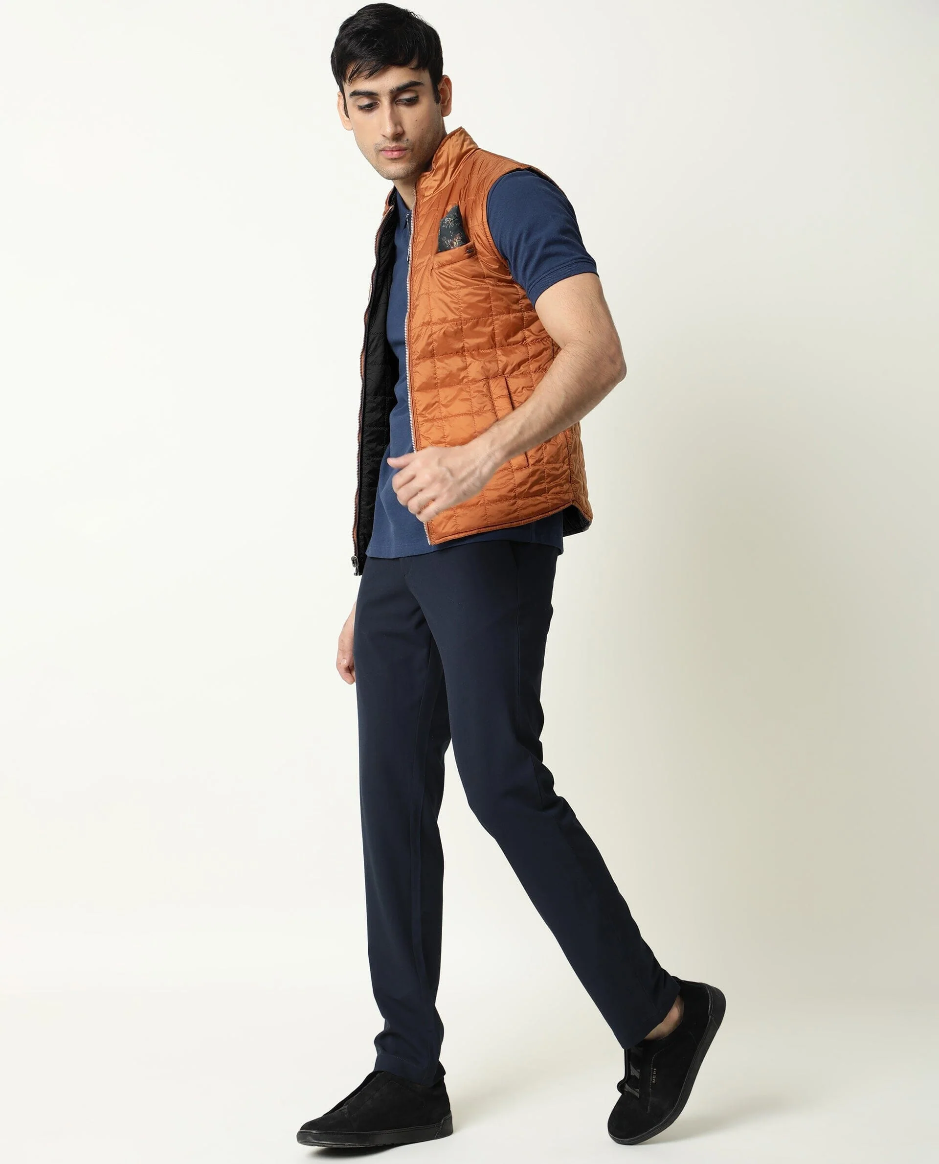 Rare Rabbit Men's Fillex Orange Nylon Plain Regular Fit Sleeveless Mandarin Collar Jacket - Image 7