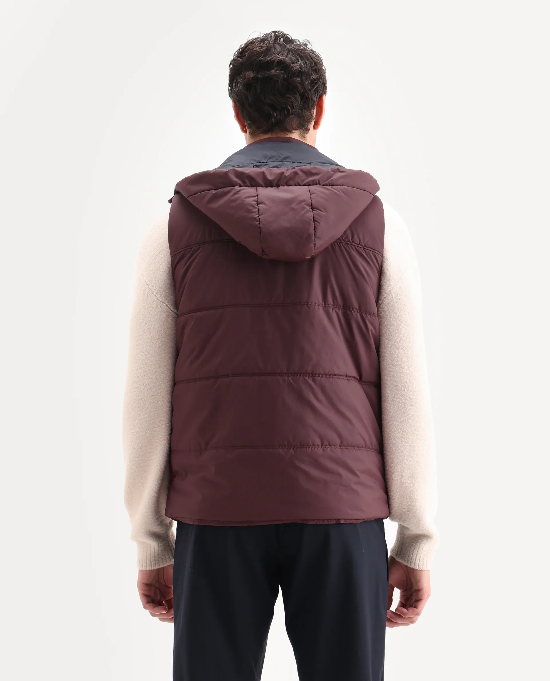 Rare Rabbit Men's Filly Maroon Plain Regular Fit Sleeveless High Neck Jacket - Image 8