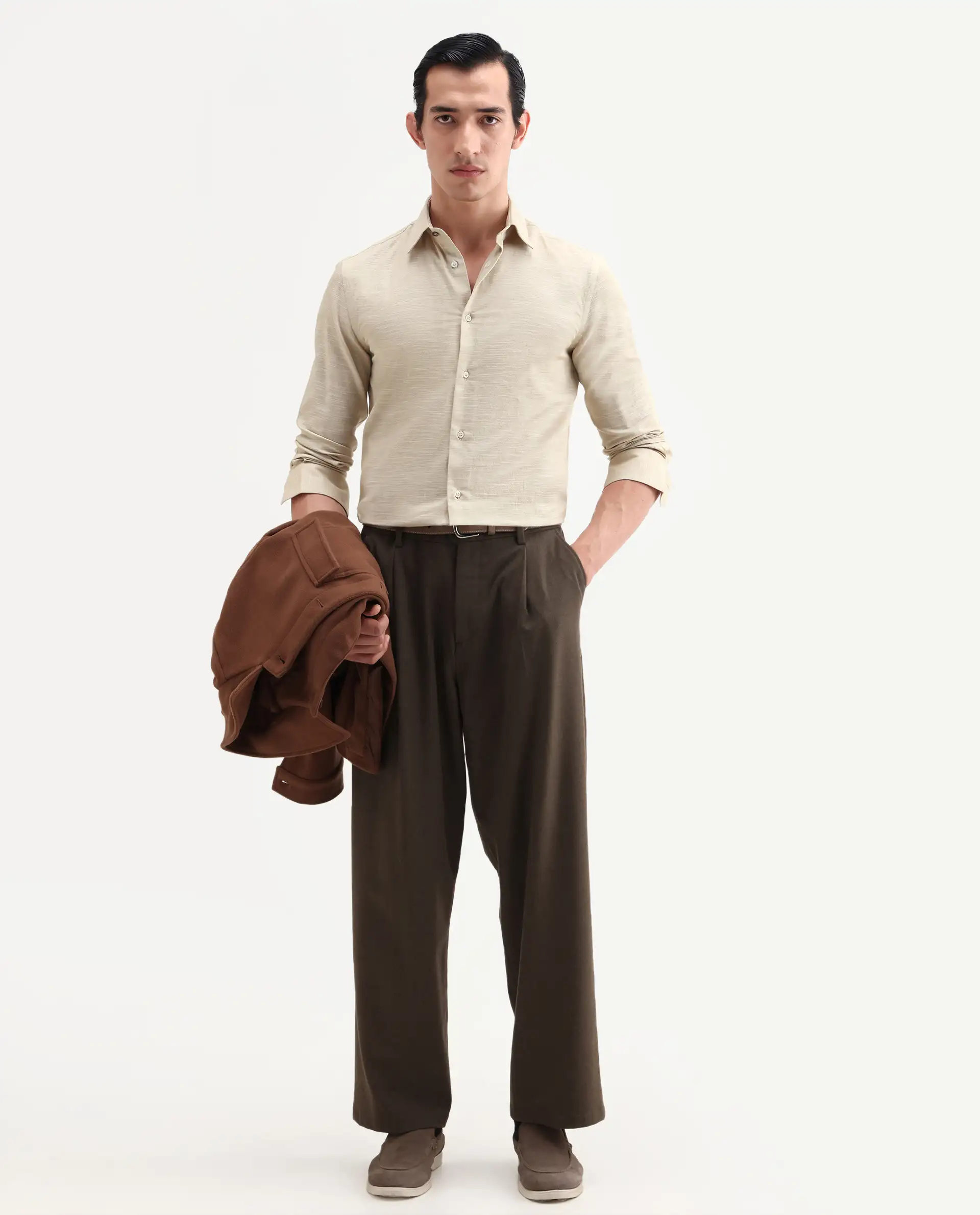 Rare Rabbit Men's Filo Light Grey Cotton Full Sleeve Spread Collar Regular Fit Plain Shirt - Image 2