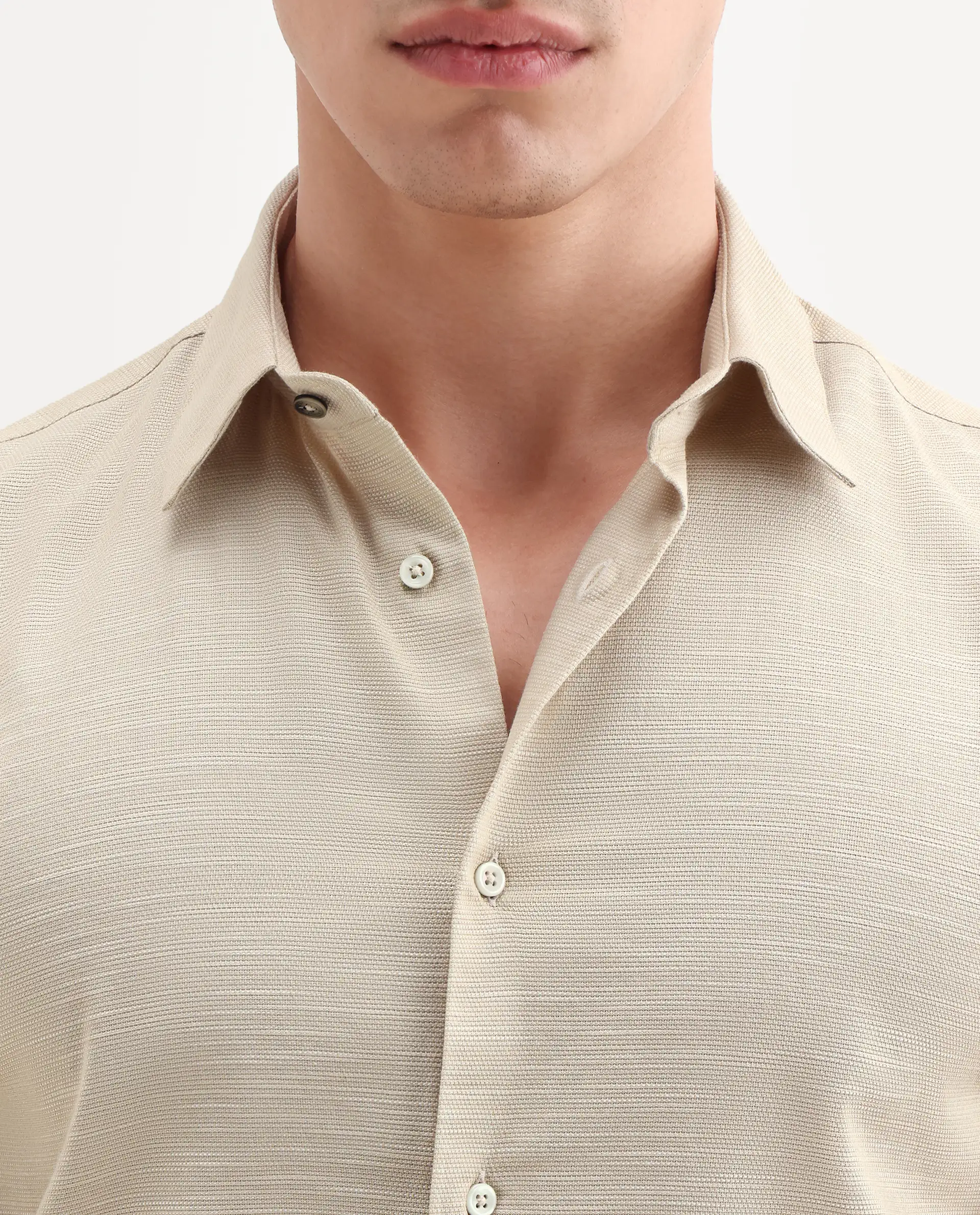Rare Rabbit Men's Filo Light Grey Cotton Full Sleeve Spread Collar Regular Fit Plain Shirt - Image 3