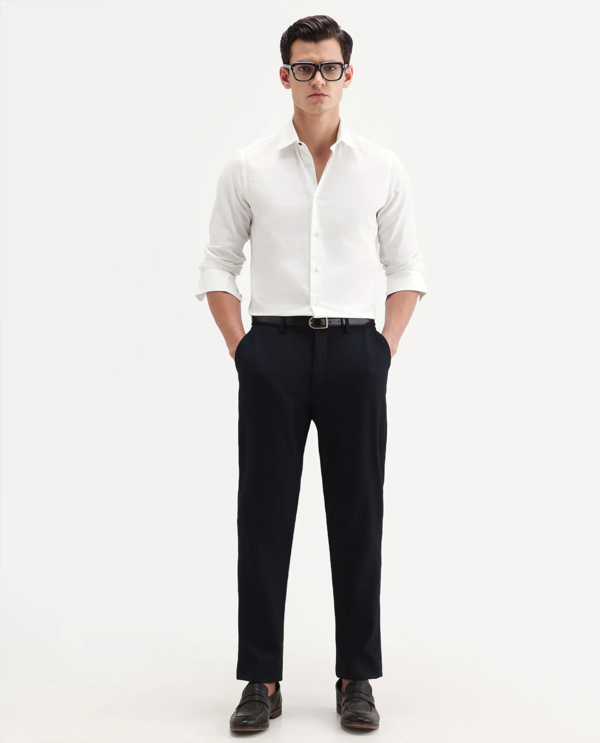 Rare Rabbit Men's Filo White Cotton Full Sleeve Spread Collar Regular Fit Plain Shirt - Image 2