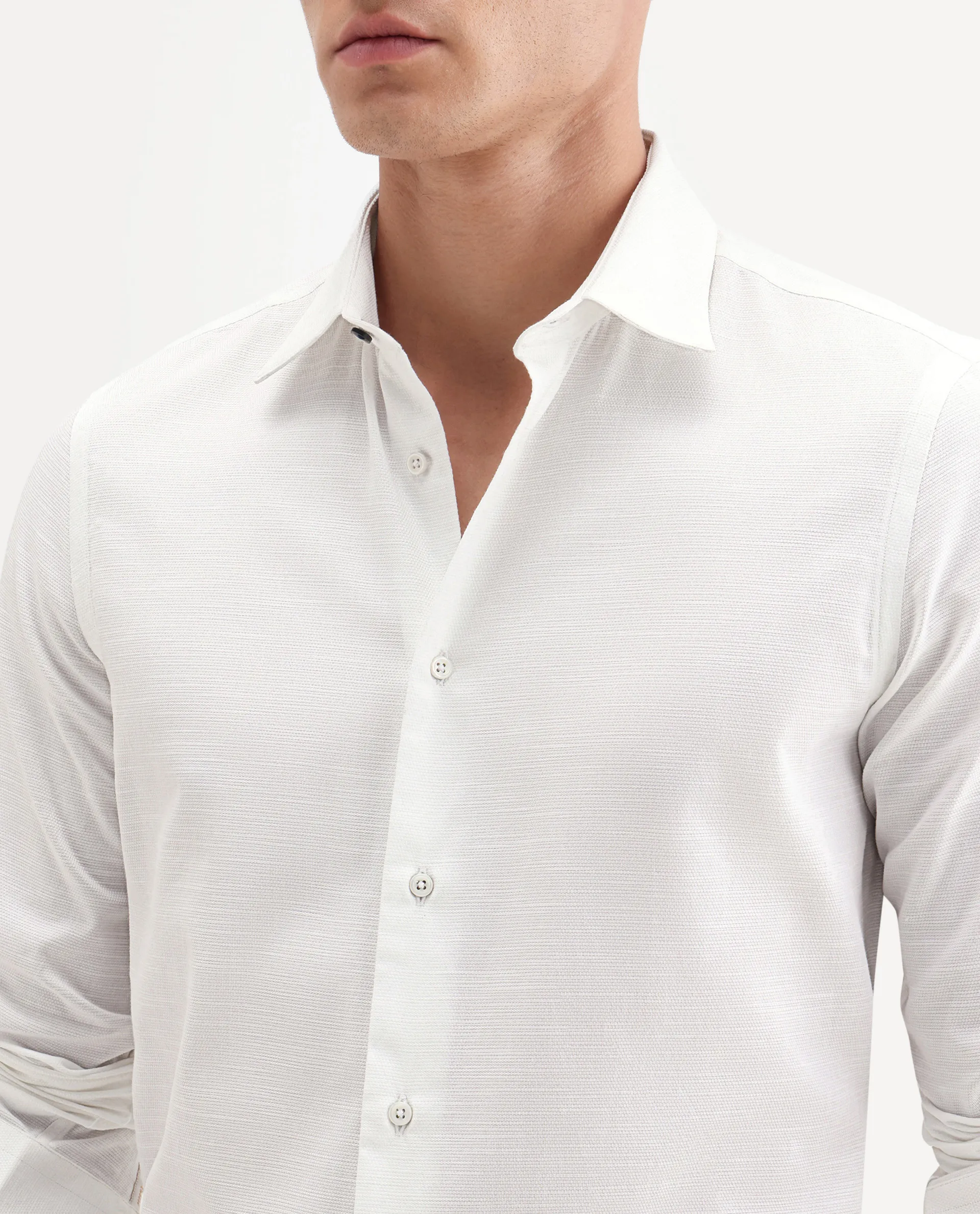 Rare Rabbit Men's Filo White Cotton Full Sleeve Spread Collar Regular Fit Plain Shirt - Image 3