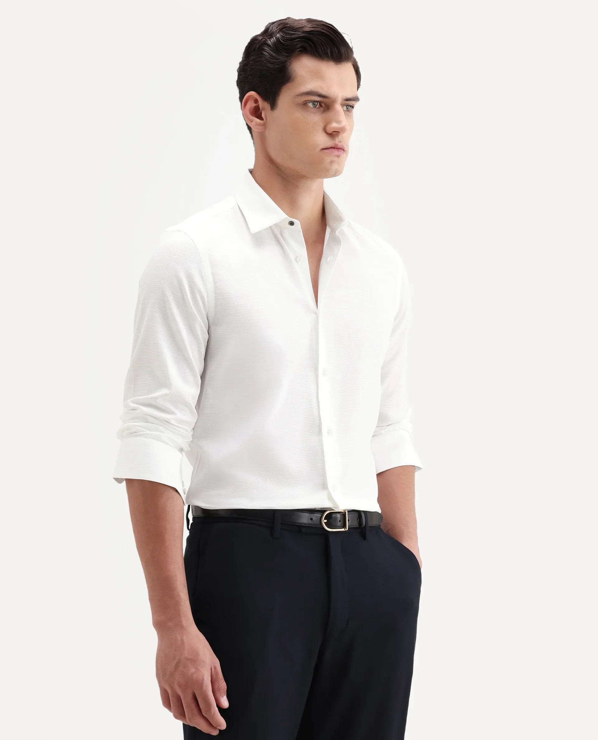 Rare Rabbit Men's Filo White Cotton Full Sleeve Spread Collar Regular Fit Plain Shirt - Image 6