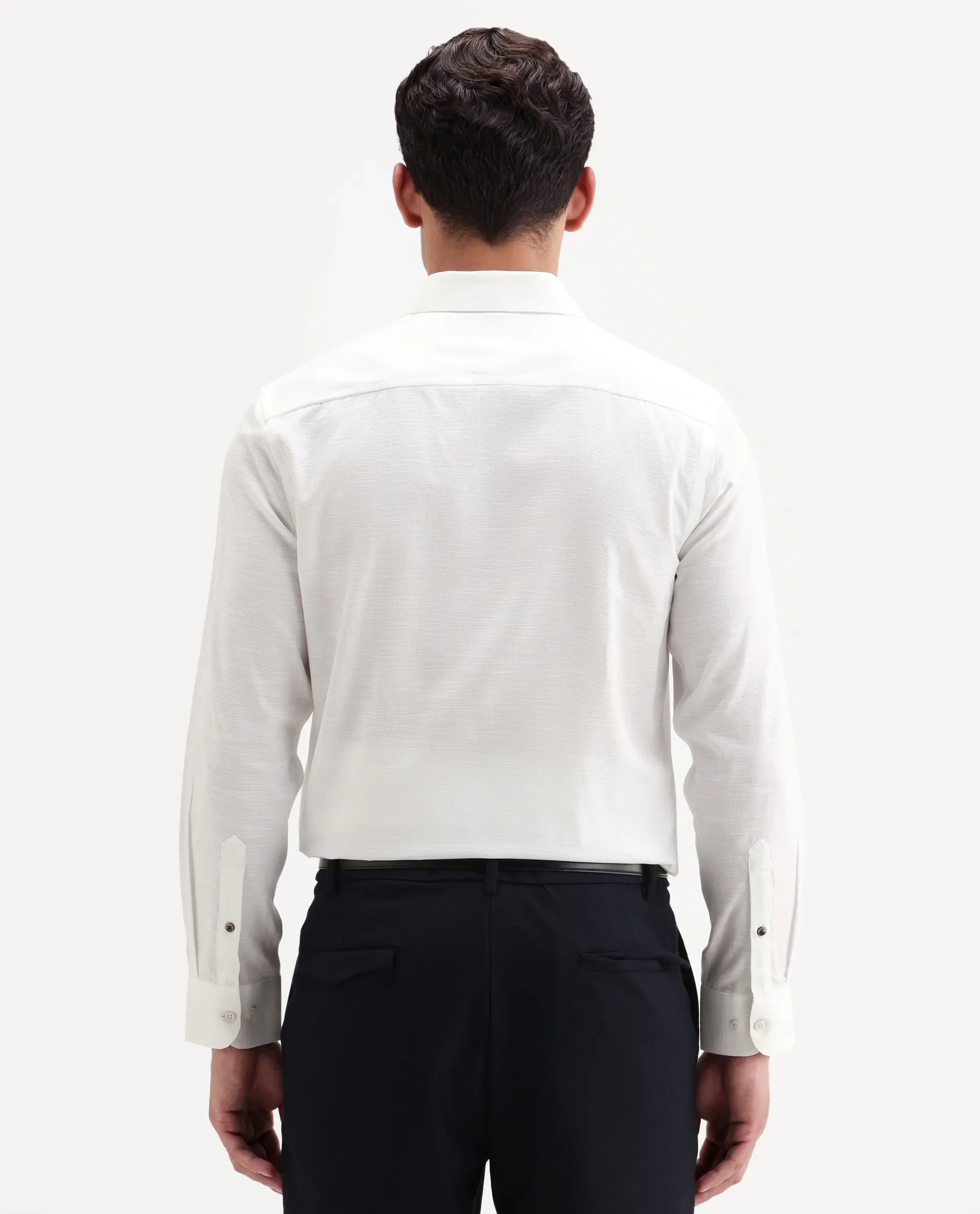 Rare Rabbit Men's Filo White Cotton Full Sleeve Spread Collar Regular Fit Plain Shirt - Image 7