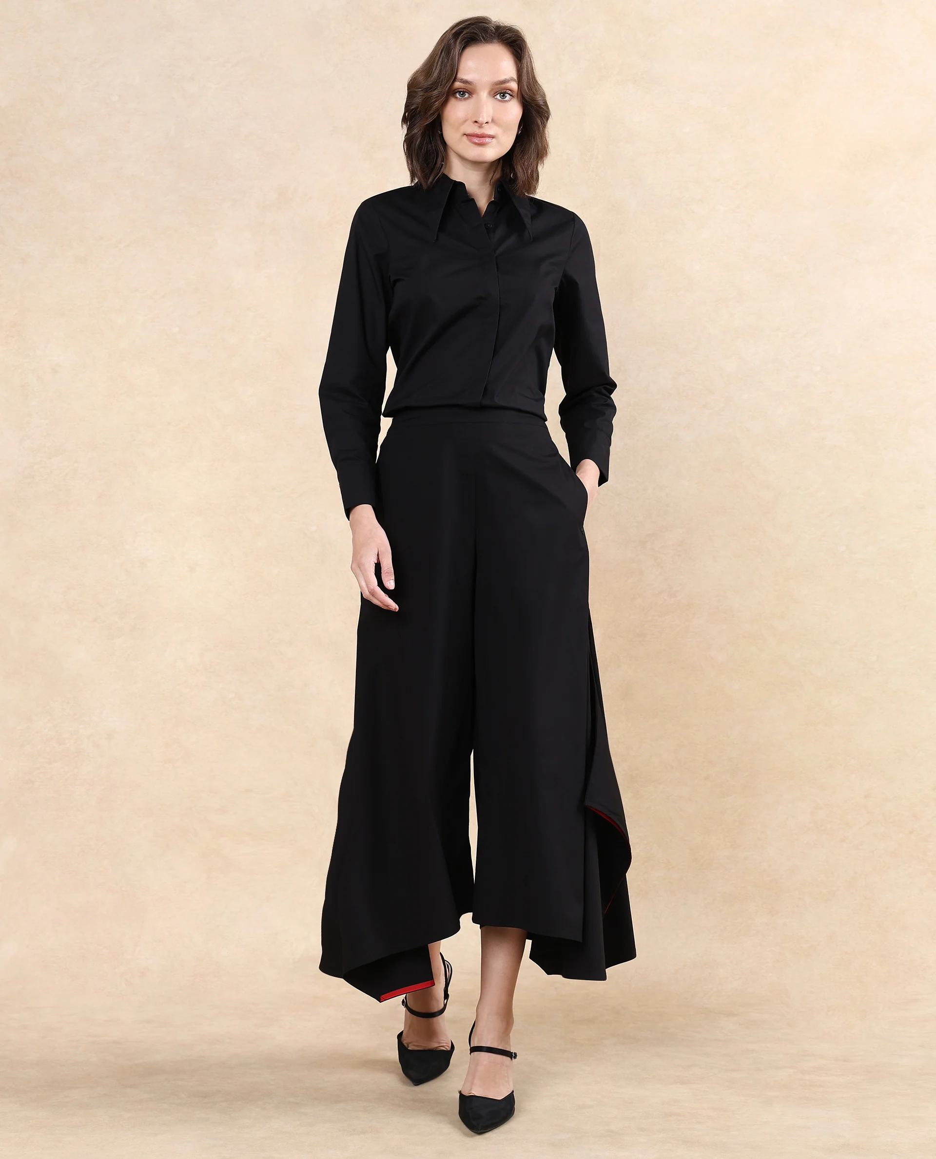 Rareism Women's Filom Black Cotton Blend Plain Ankle Length Flared Trouser - Image 3
