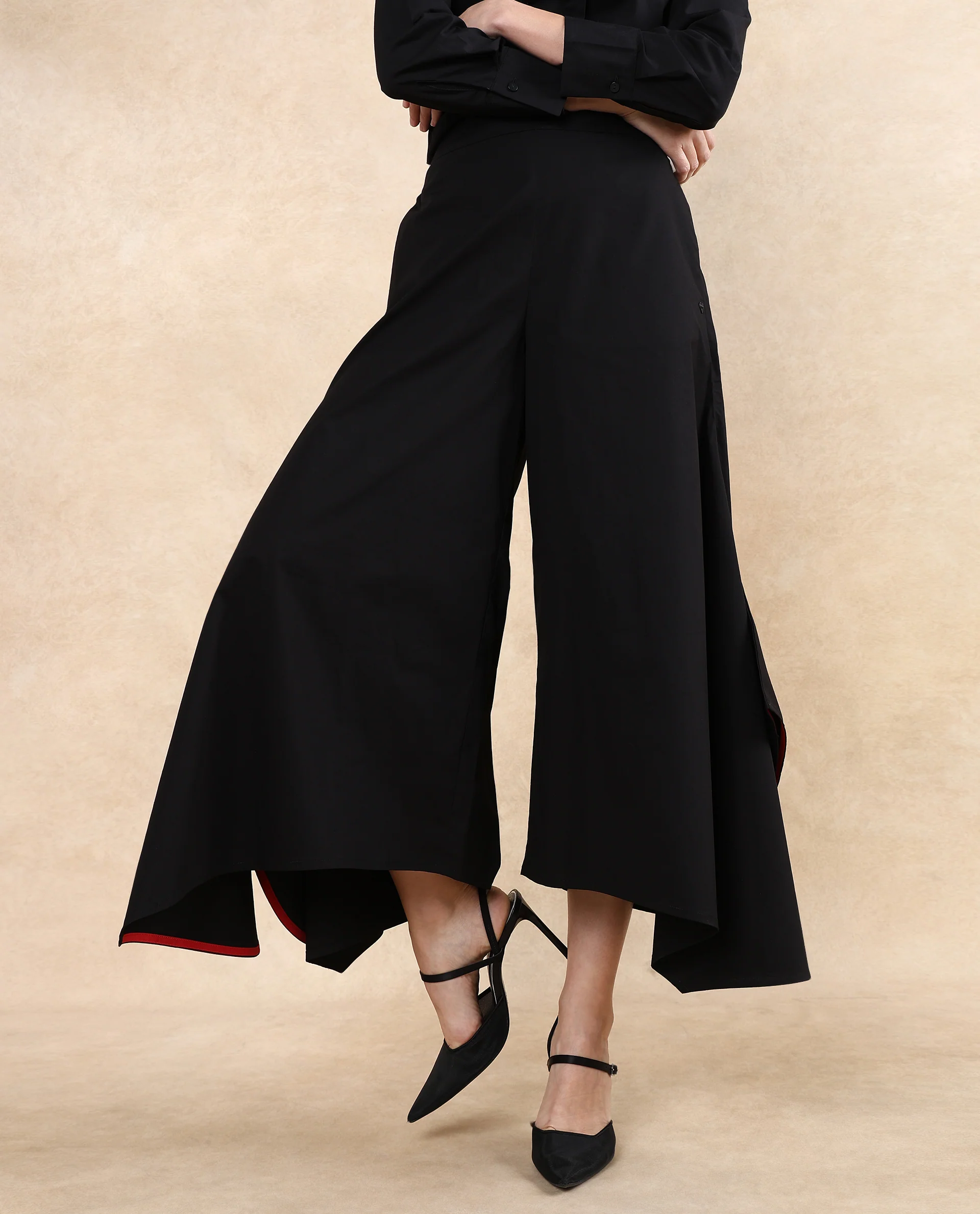 Rareism Women's Filom Black Cotton Blend Plain Ankle Length Flared Trouser - Image 5