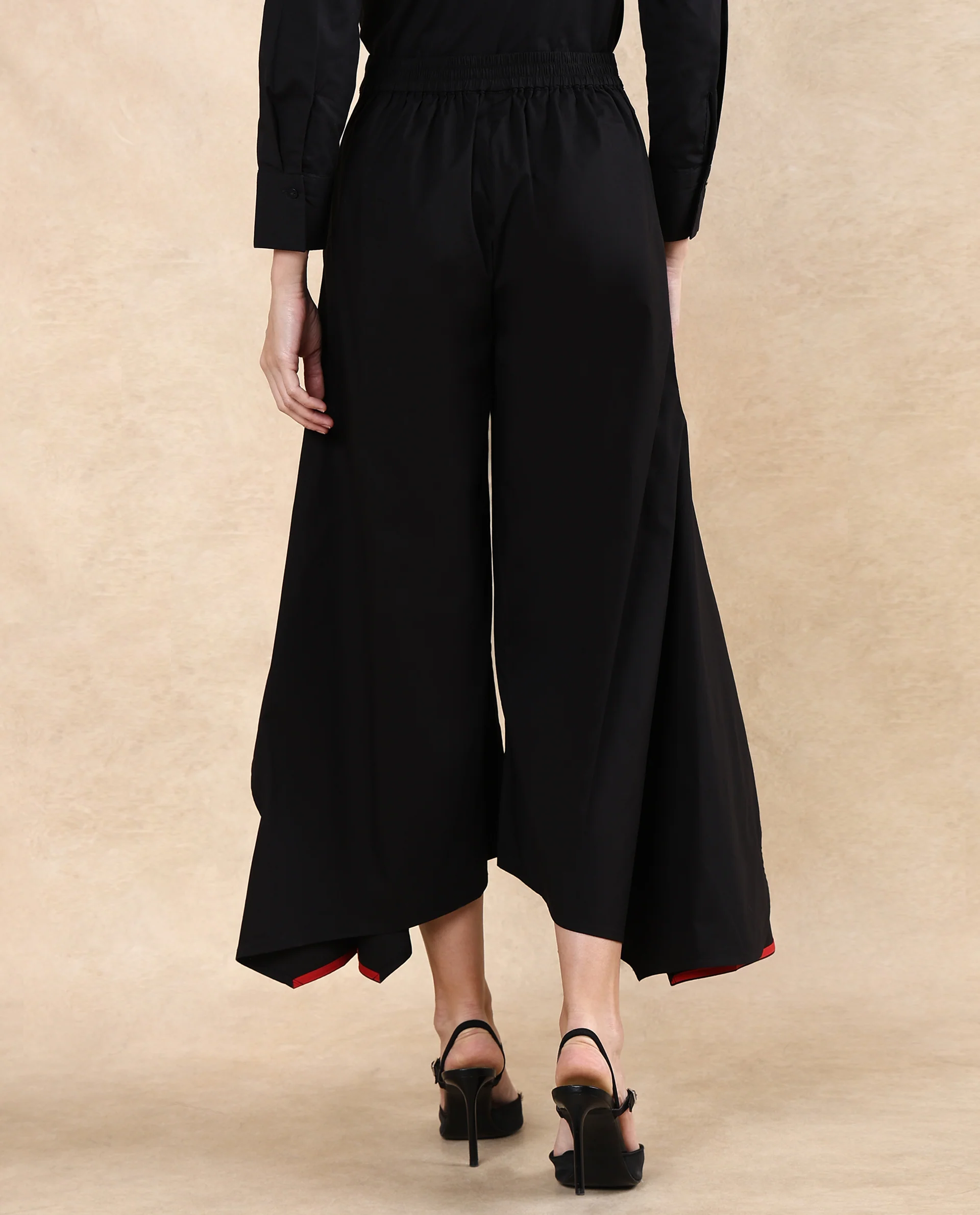 Rareism Women's Filom Black Cotton Blend Plain Ankle Length Flared Trouser - Image 8