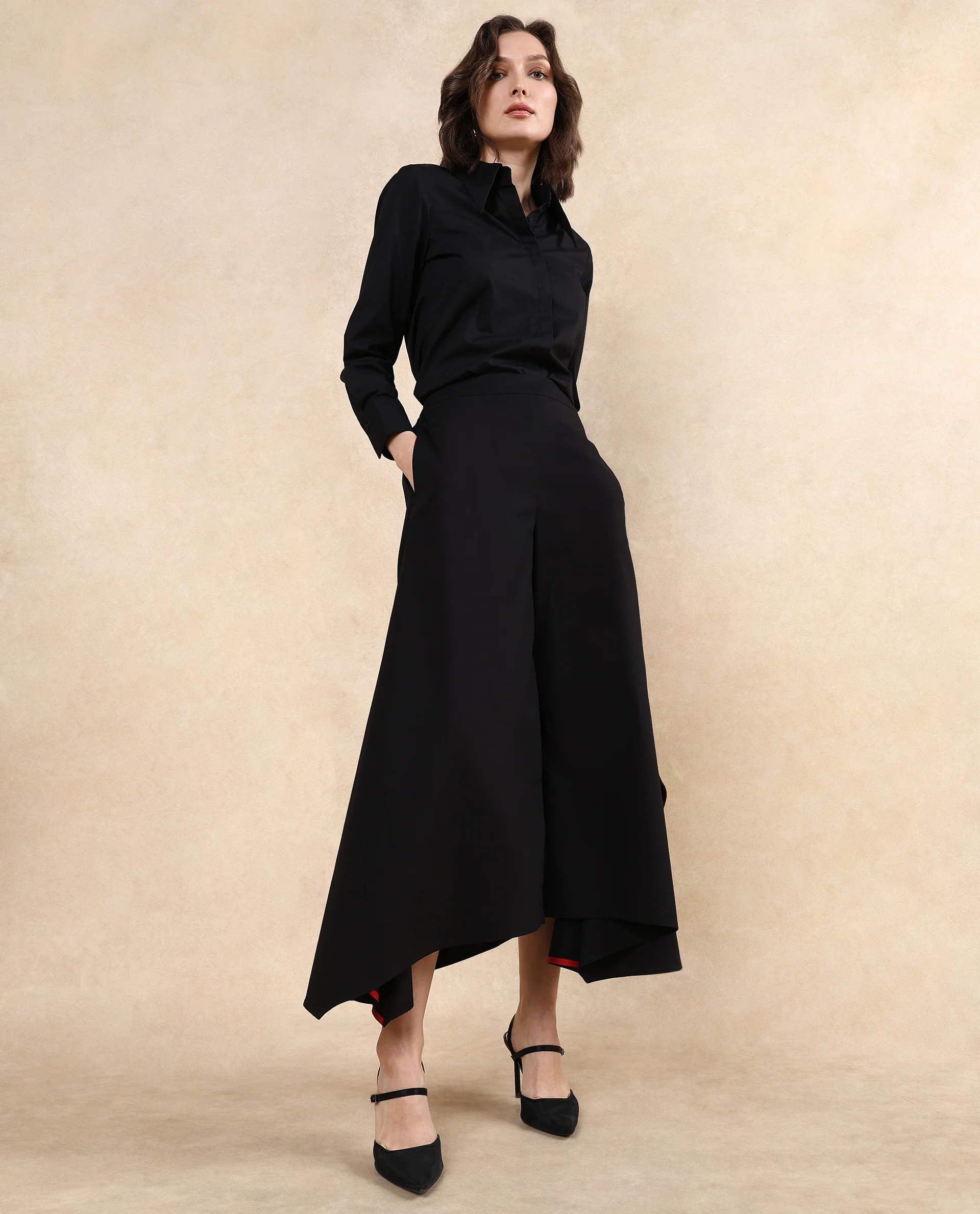 Rareism Women's Filom Black Cotton Blend Plain Ankle Length Flared Trouser - Image 9