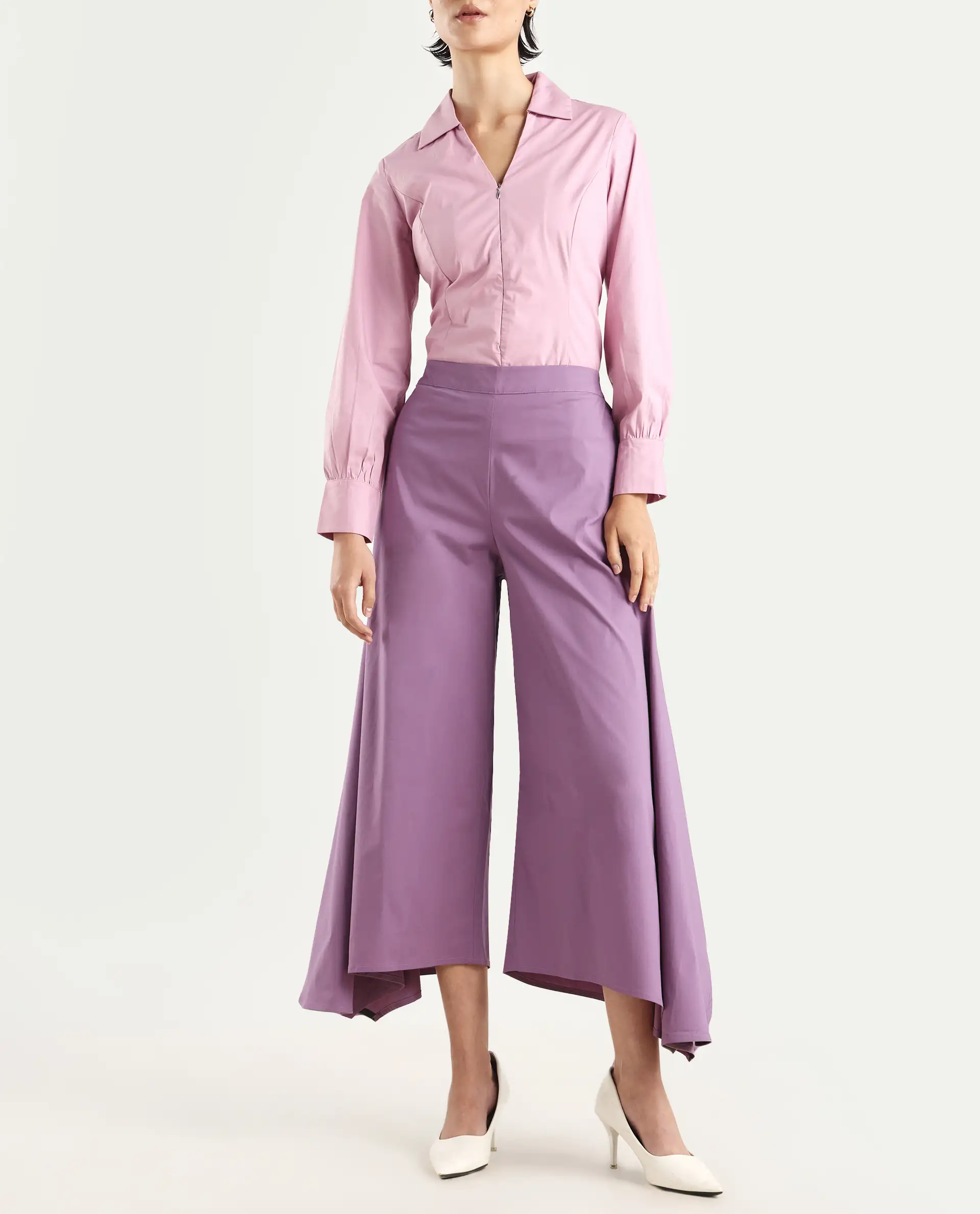 Rareism Women's Filom Dusky Purple Cotton Blend Plain Ankle Length Flared Trouser - Image 2