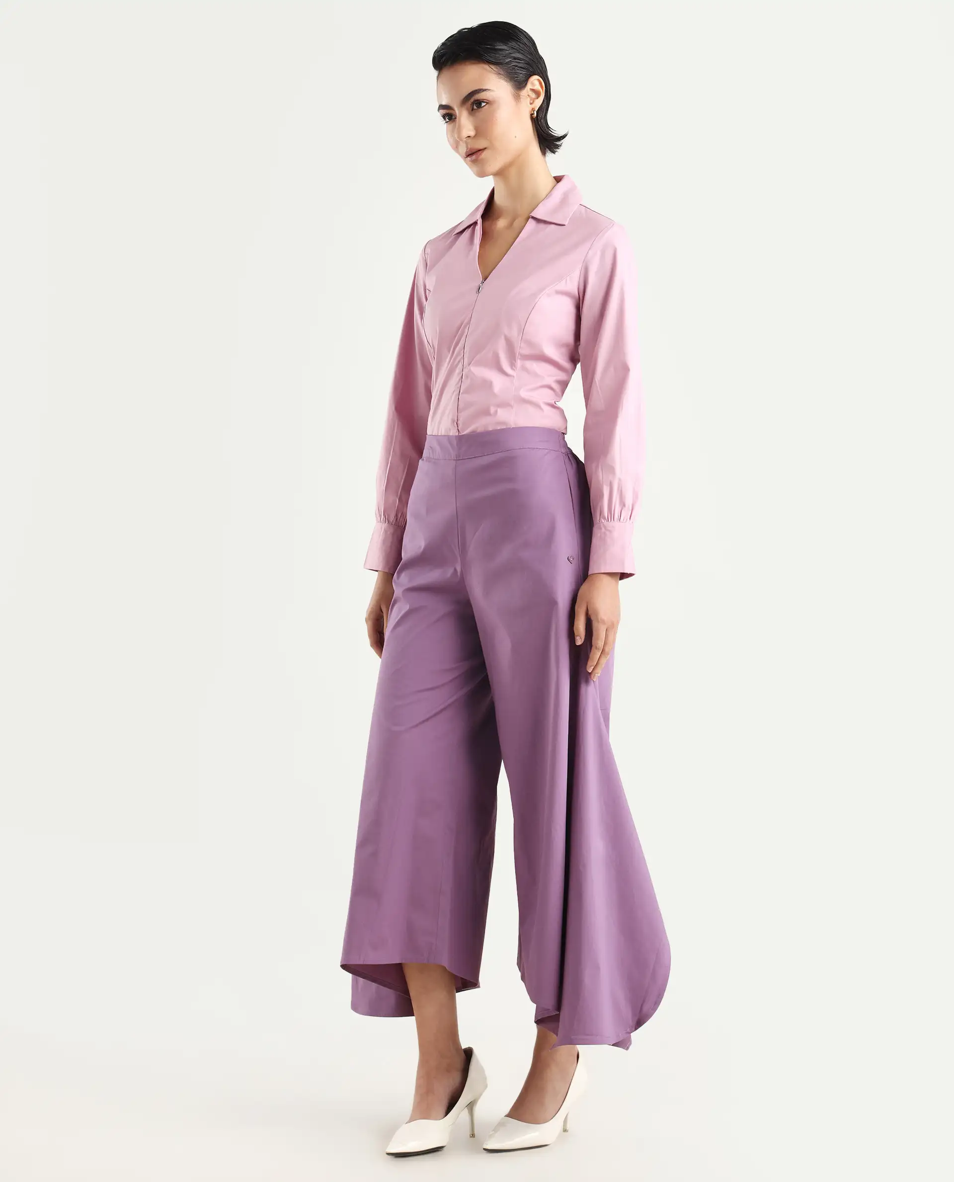 Rareism Women's Filom Dusky Purple Cotton Blend Plain Ankle Length Flared Trouser - Image 7