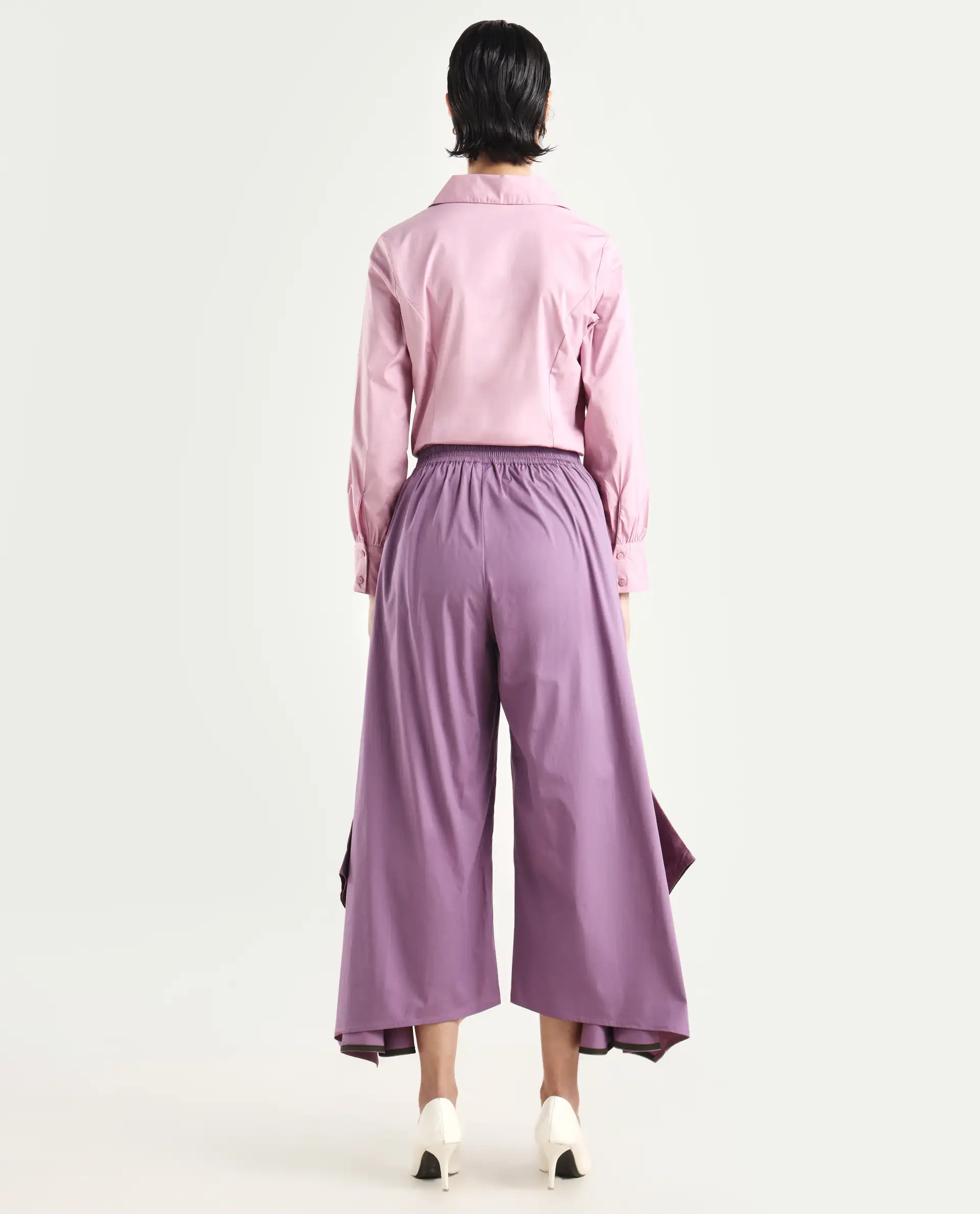 Rareism Women's Filom Dusky Purple Cotton Blend Plain Ankle Length Flared Trouser - Image 9