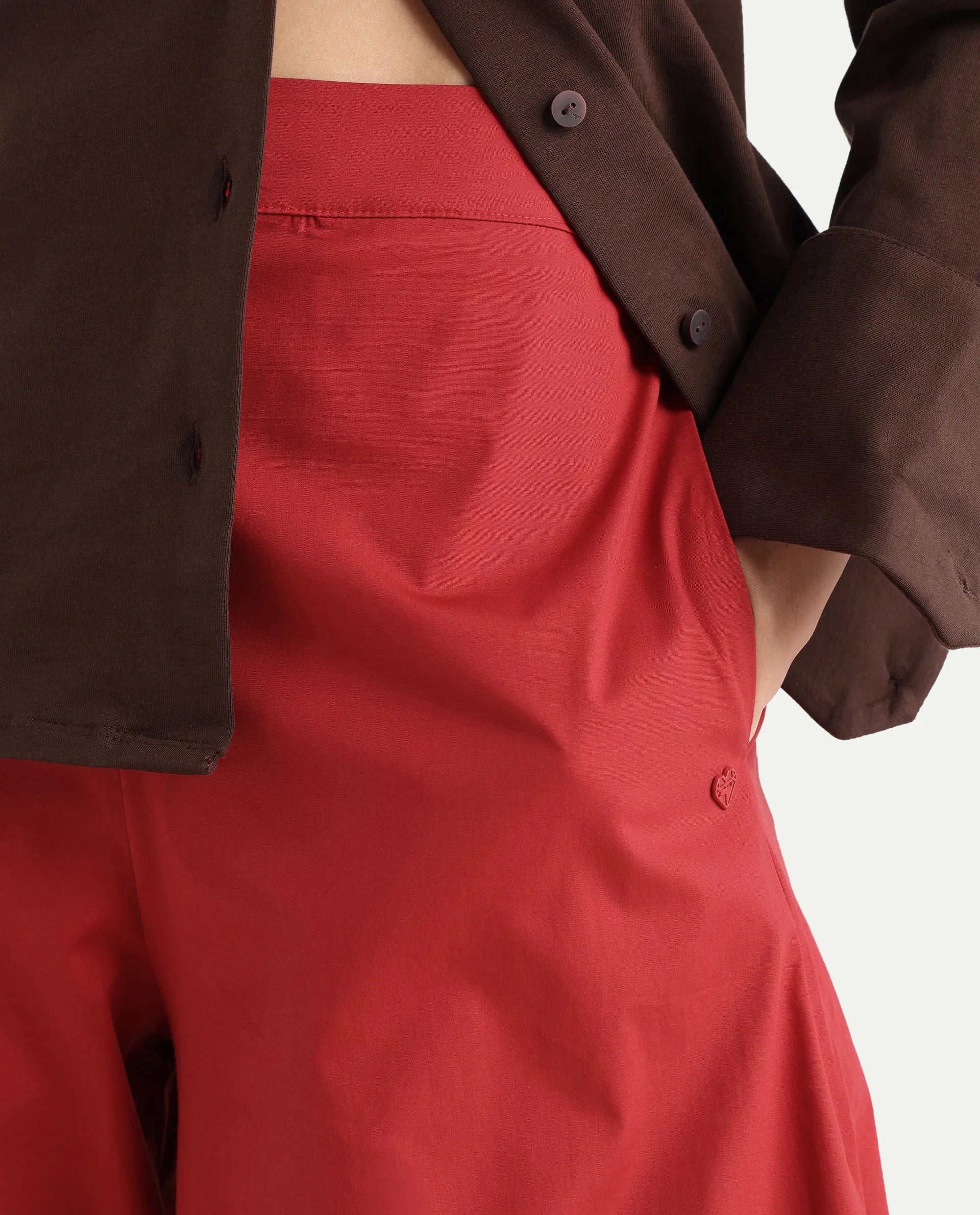Rareism Women's Filom Red Cotton Blend Plain Ankle Length Flared Trouser - Image 4