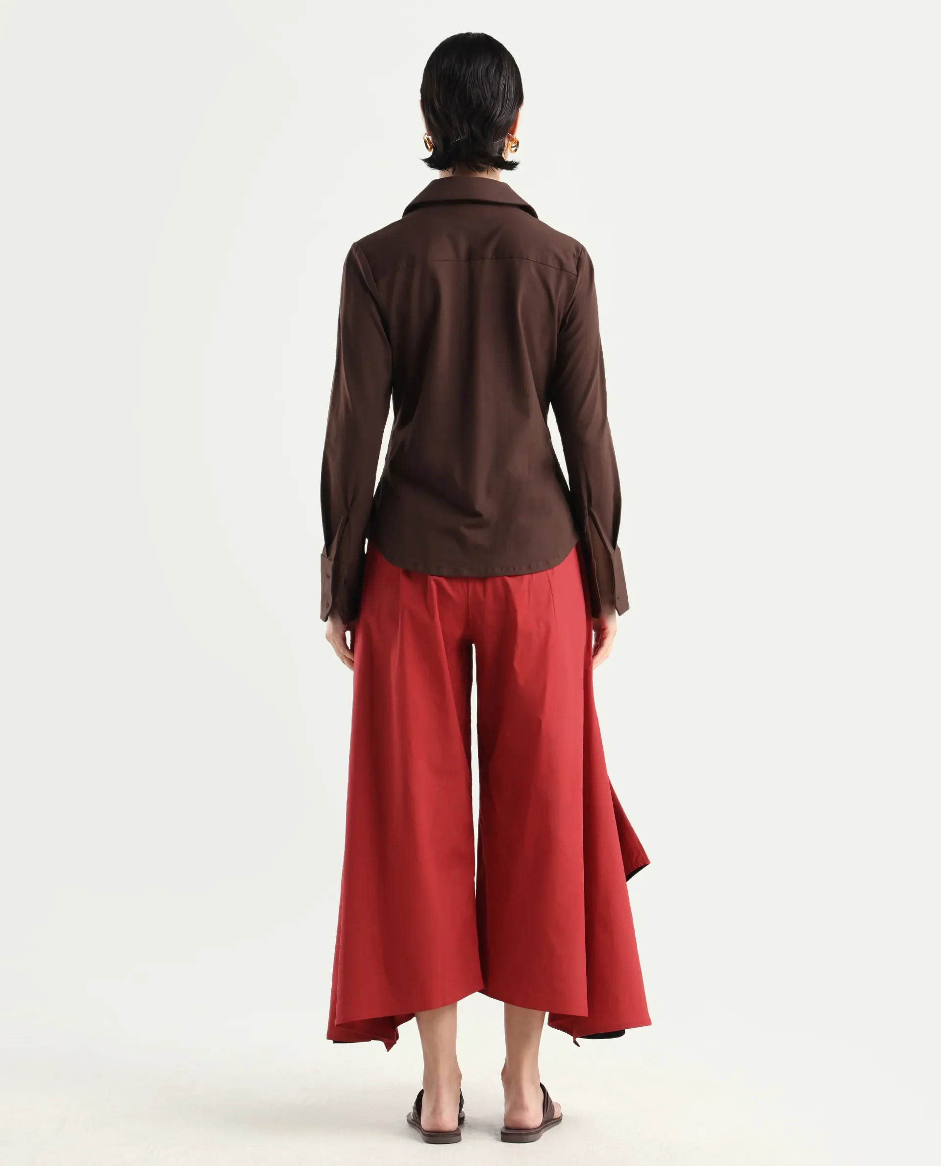 Rareism Women's Filom Red Cotton Blend Plain Ankle Length Flared Trouser - Image 8