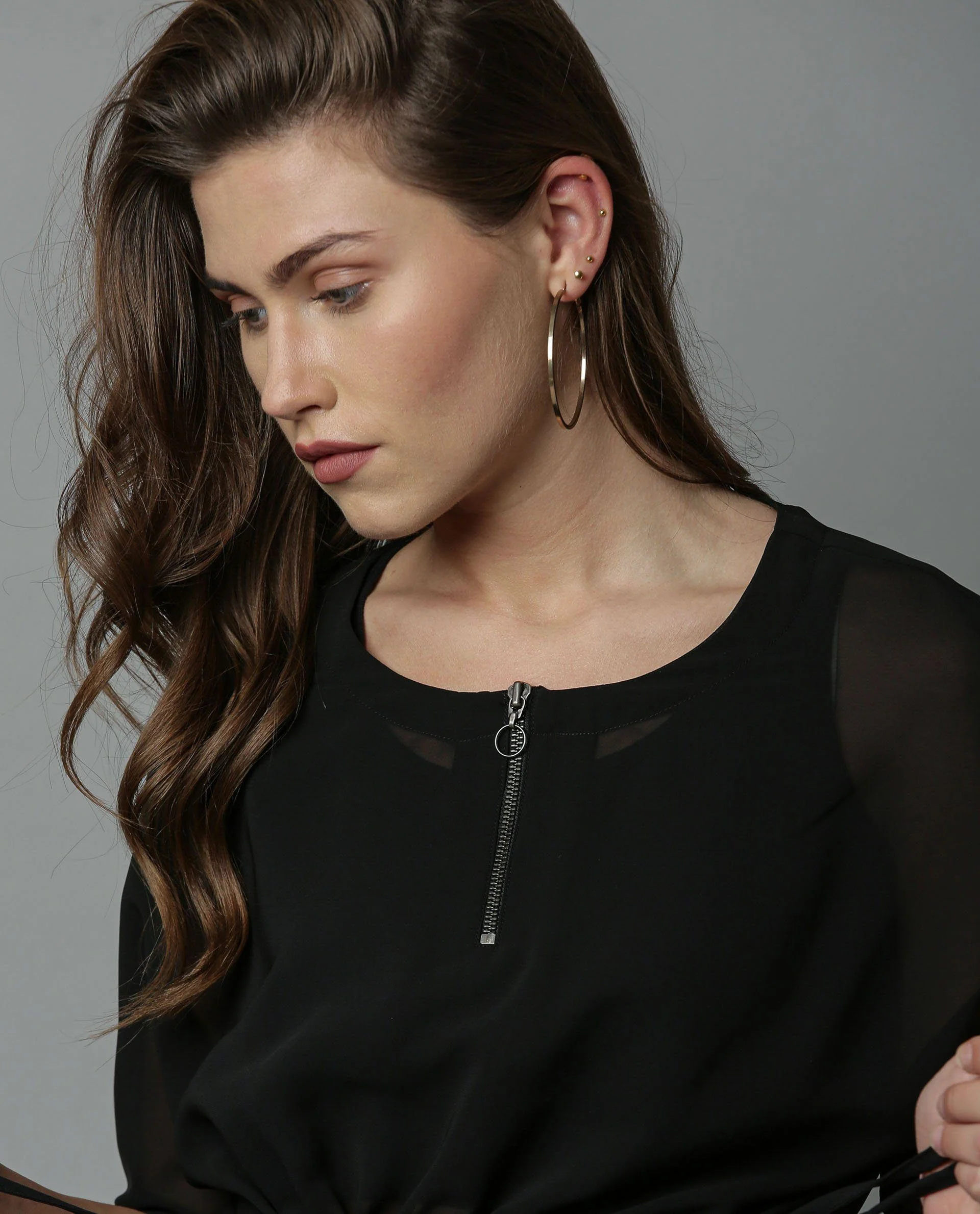 Rareism Women Filp Black Top Short Sleeves Solid - Image 2