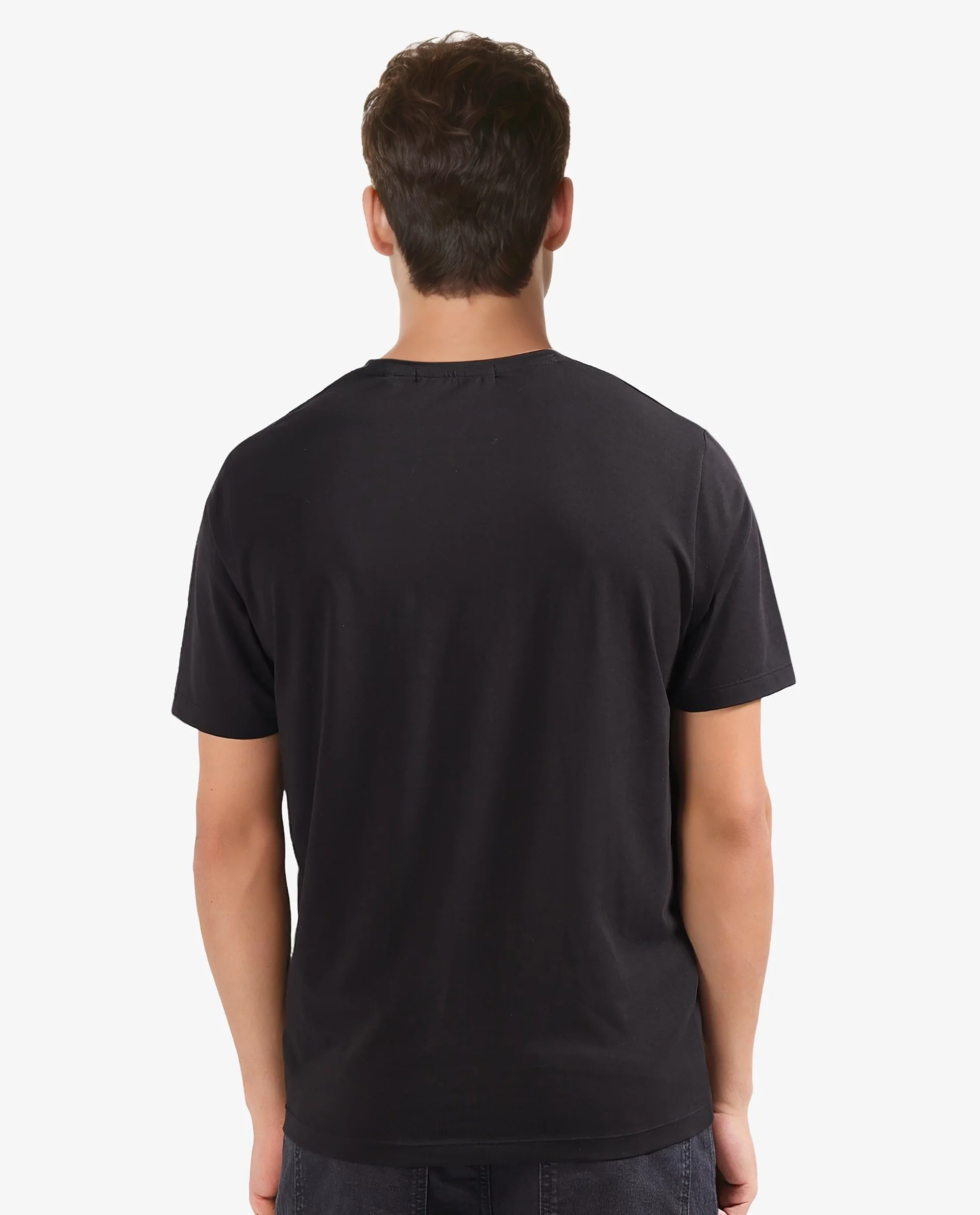 Rare Rabbit Men's Fin Black Graphic Print Regular Fit Half Sleeve Crew Neck T-Shirt - Image 5