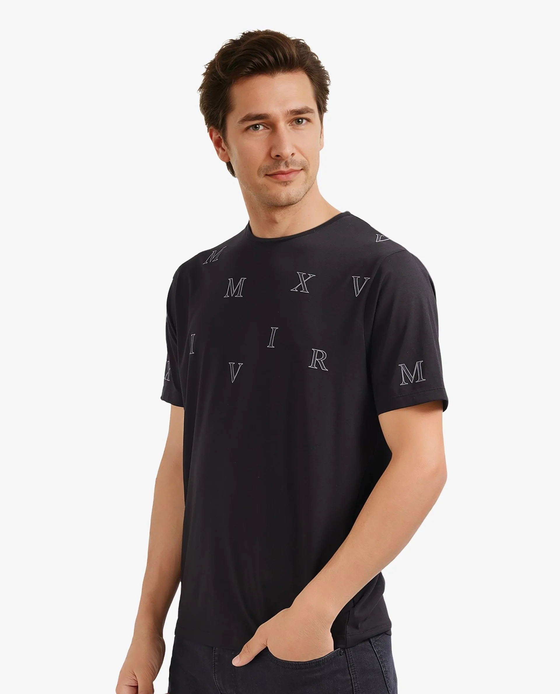 Rare Rabbit Men's Fin Black Graphic Print Regular Fit Half Sleeve Crew Neck T-Shirt - Image 6