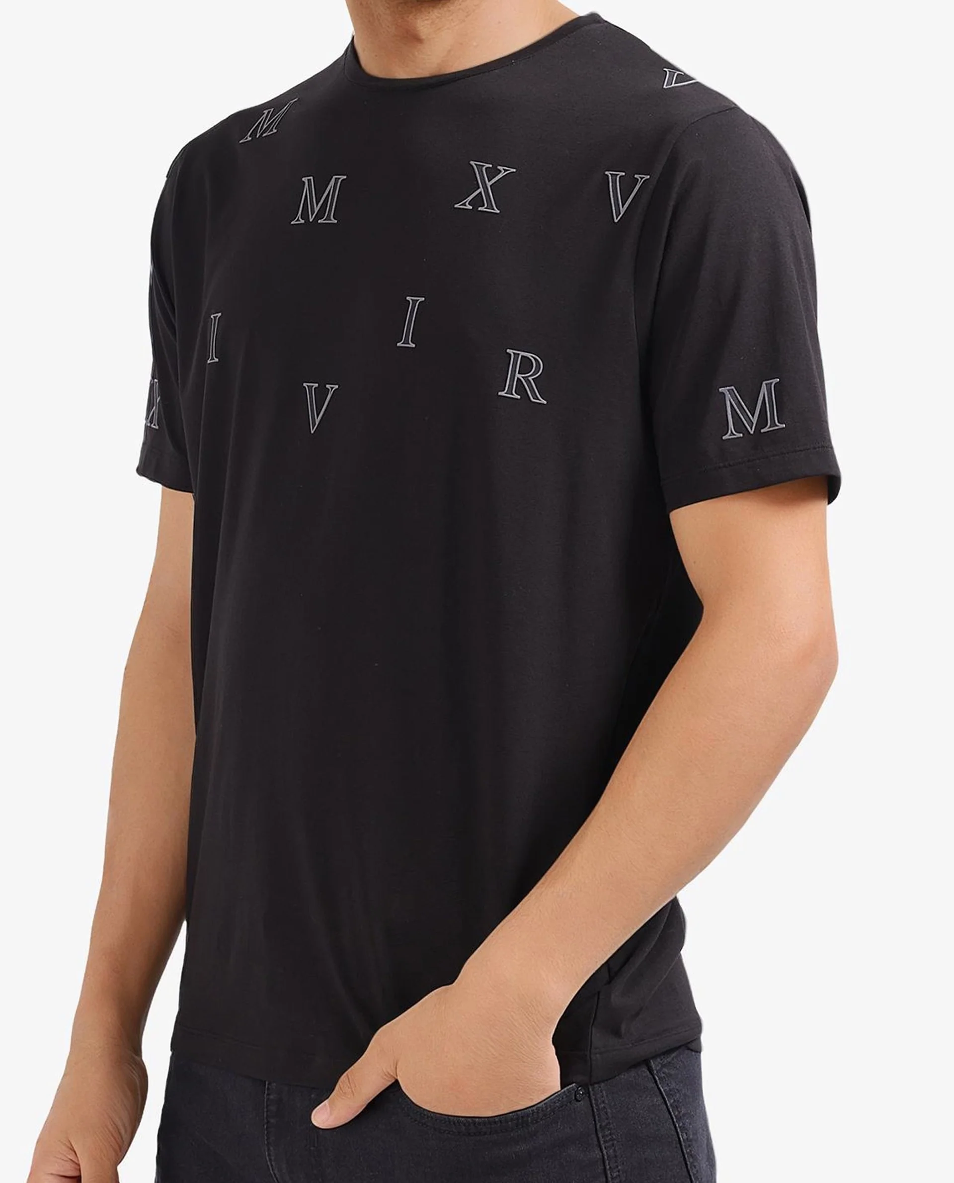Rare Rabbit Men's Fin Black Graphic Print Regular Fit Half Sleeve Crew Neck T-Shirt - Image 8