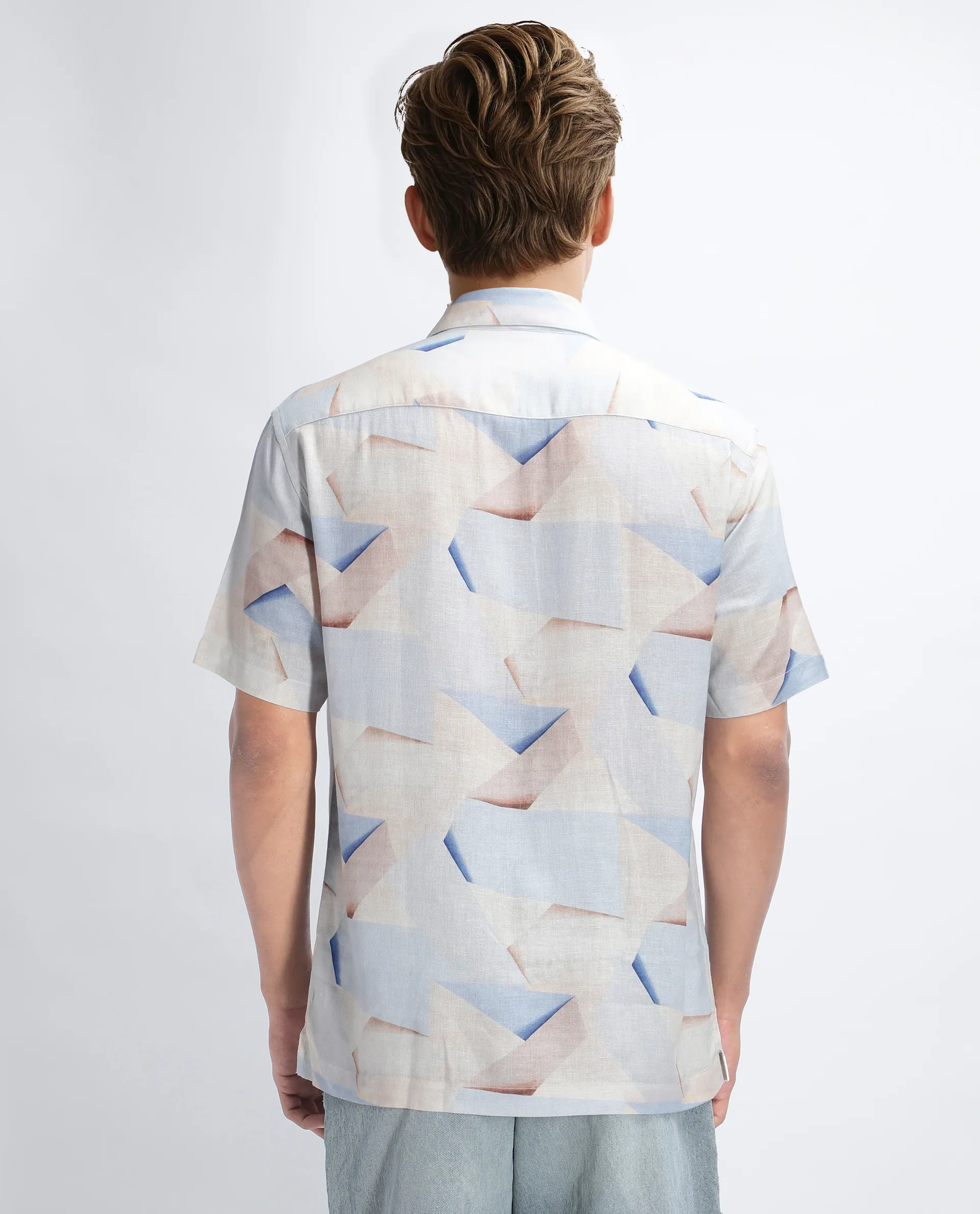 Rare Rabbit Men's Fing Beige Cotton Abstract Print Regular Fit Half Sleeve Collared Shirt - Image 4