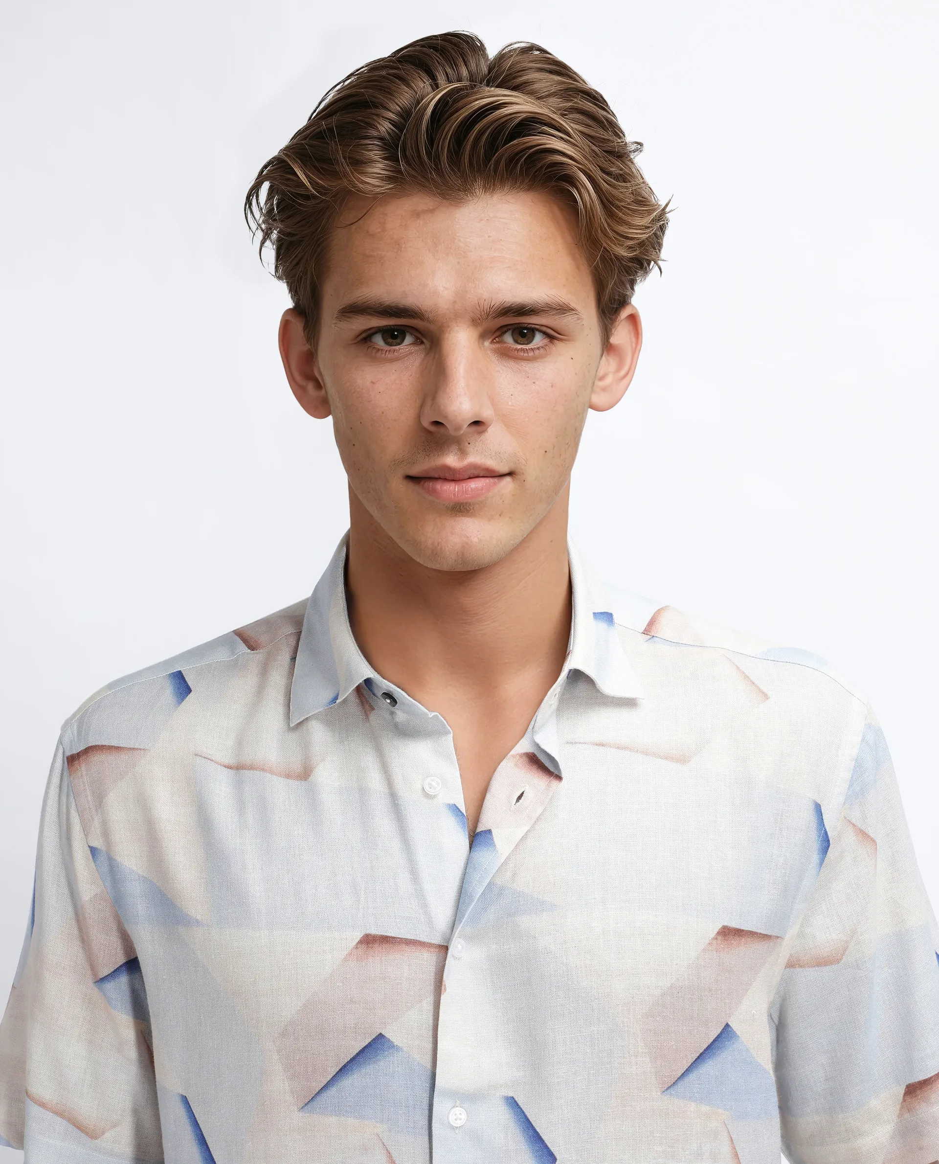 Rare Rabbit Men's Fing Beige Cotton Abstract Print Regular Fit Half Sleeve Collared Shirt - Image 8