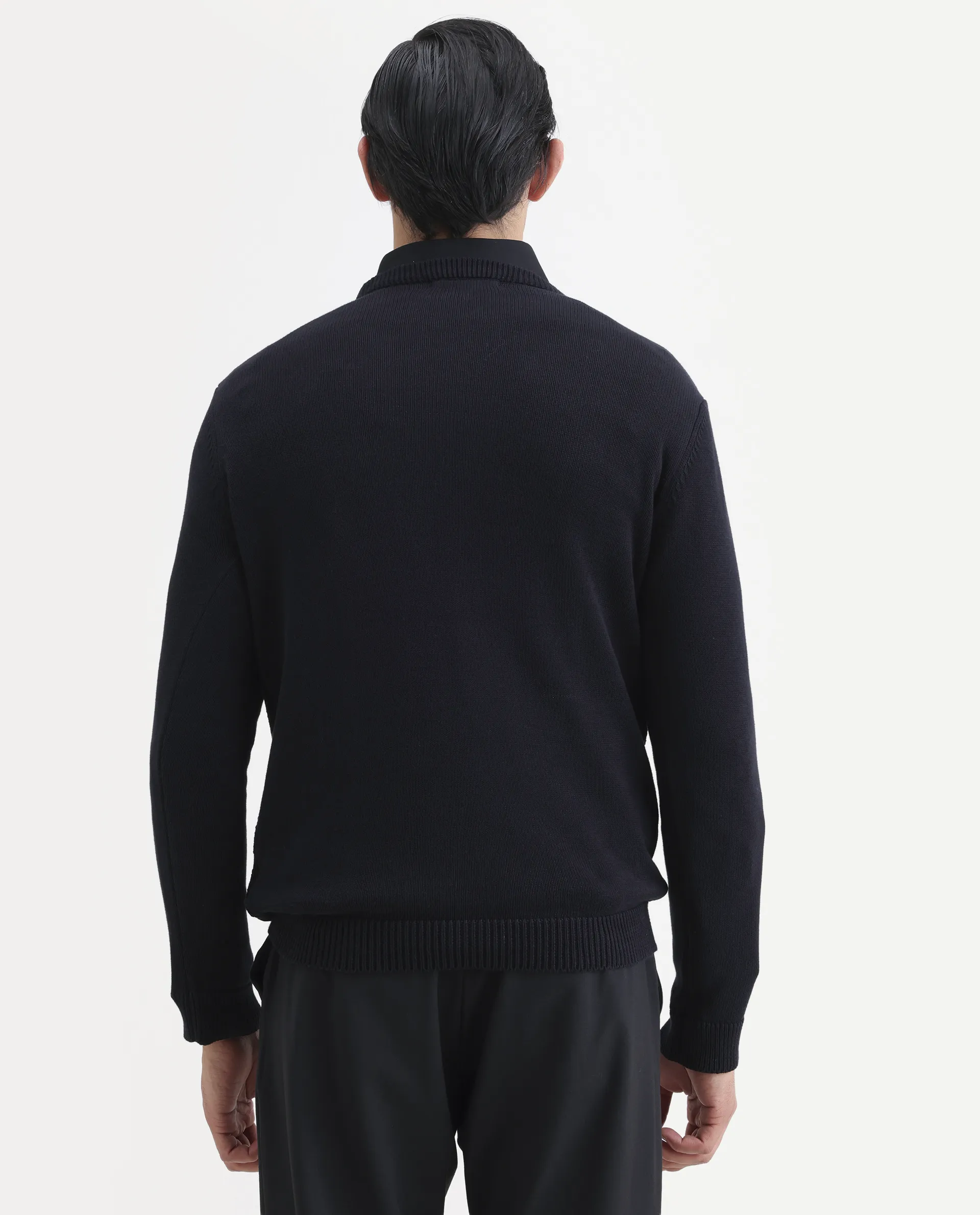 Rare Rabbit Men's Fink Black Cotton Monogram Print Relaxed Fit Full Sleeve Crew Neck Sweater - Image 7
