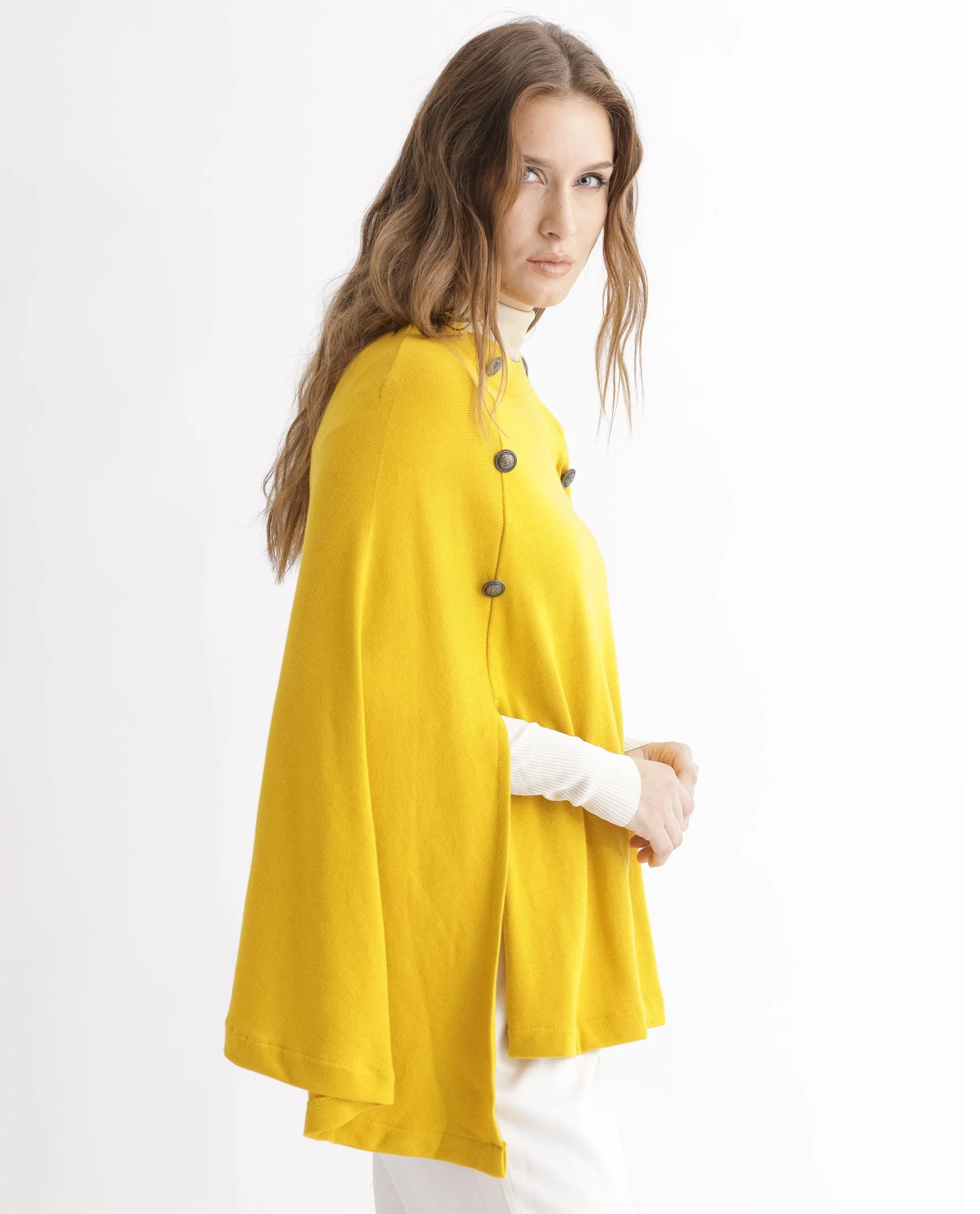Rareism Women's Finley Mustard Cotton Collarless Plain Cape Sleeve Relaxed Fit Sweater - Image 11